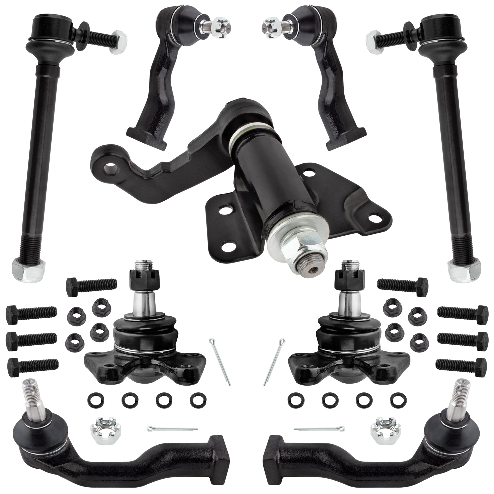 BOXI (Set of 9) Front Inner & Outer Tie Rods + Lower Ball Joints + Sway Bars + Idler Arm Fit