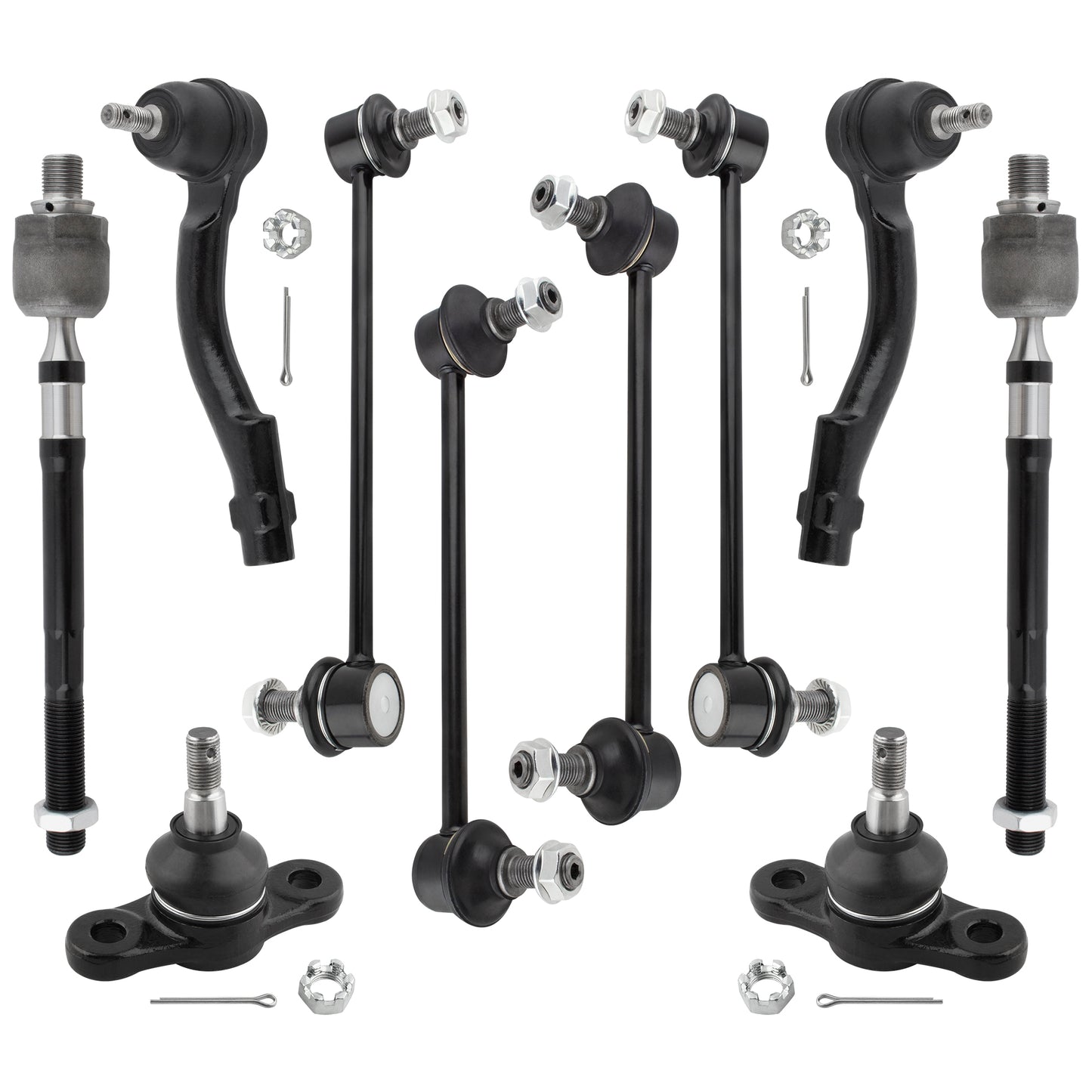 BOXI 10Pcs Front Inner & Outer Tie Rod Ends + Front & Rear Sway Bars + Front Lower Ball Joints