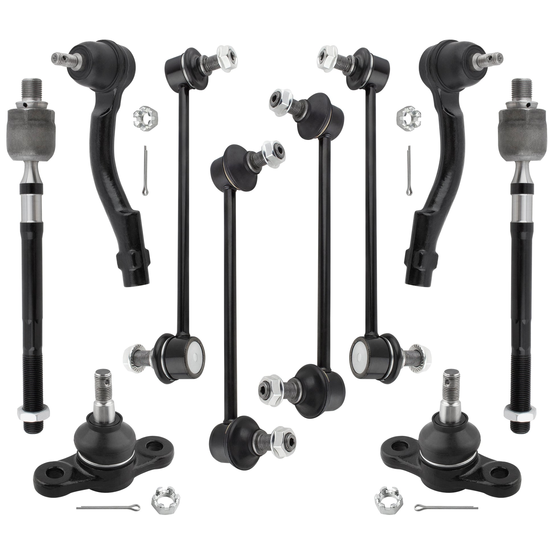 BOXI 10Pcs Front Inner & Outer Tie Rod Ends + Front & Rear Sway Bars + Front Lower Ball Joints