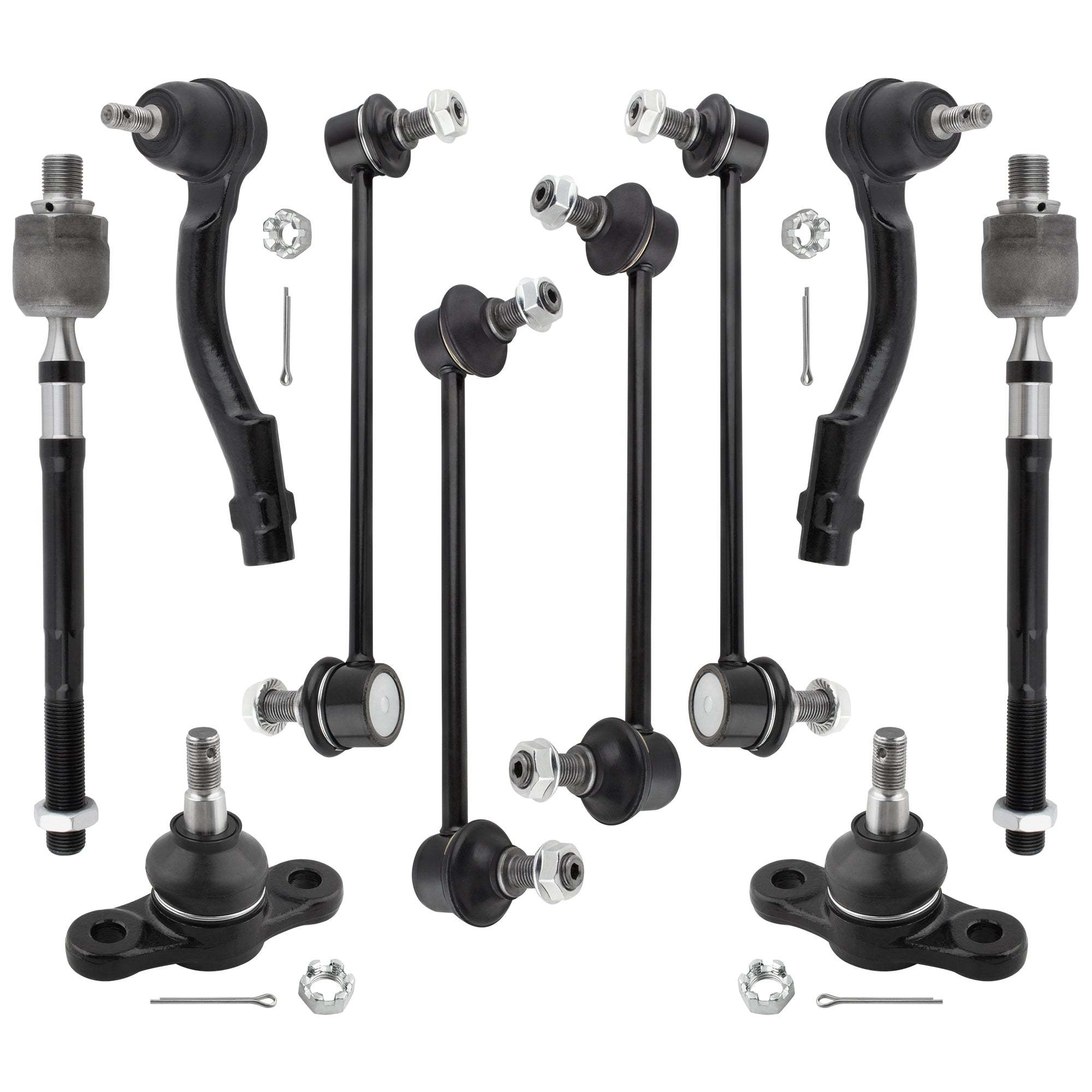 BOXI 10Pcs Front Inner & Outer Tie Rod Ends + Front & Rear Sway Bars + Front Lower Ball Joints