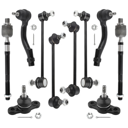 BOXI 10Pcs Front Inner & Outer Tie Rod Ends + Front & Rear Sway Bars + Front Lower Ball Joints