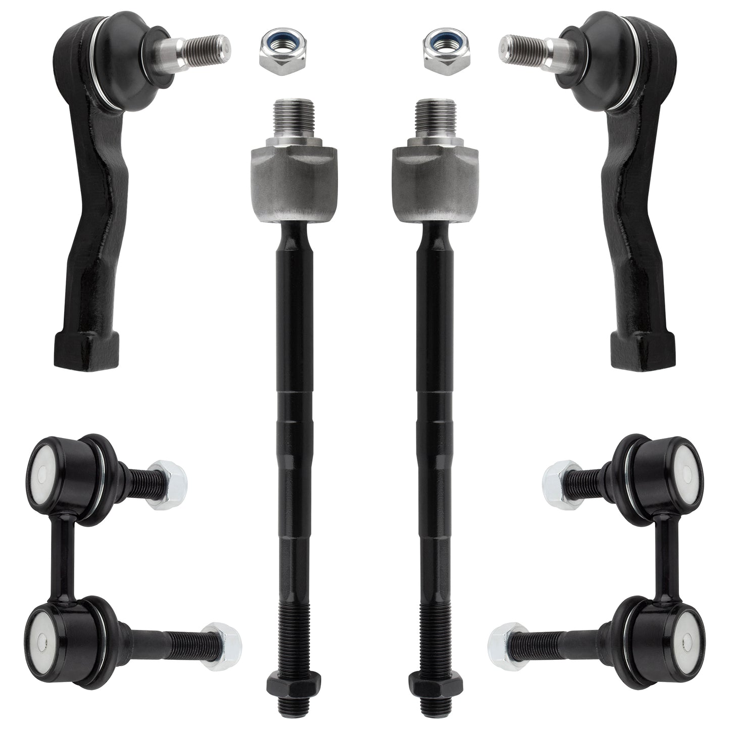 BOXI (Set of 6) 2x Front Inner Tie Rod Ends + 2x Front Outer Tie Rod Ends + 2x Front Stabilizer