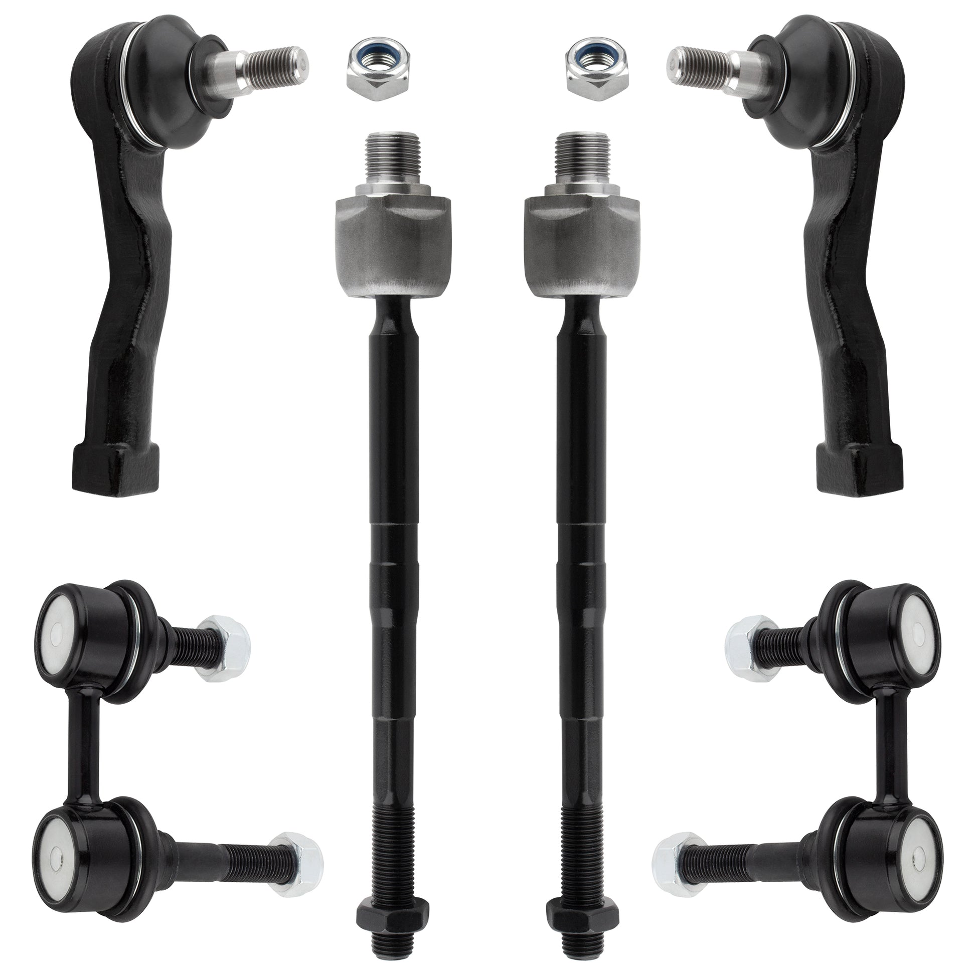 BOXI (Set of 6) 2x Front Inner Tie Rod Ends + 2x Front Outer Tie Rod Ends + 2x Front Stabilizer