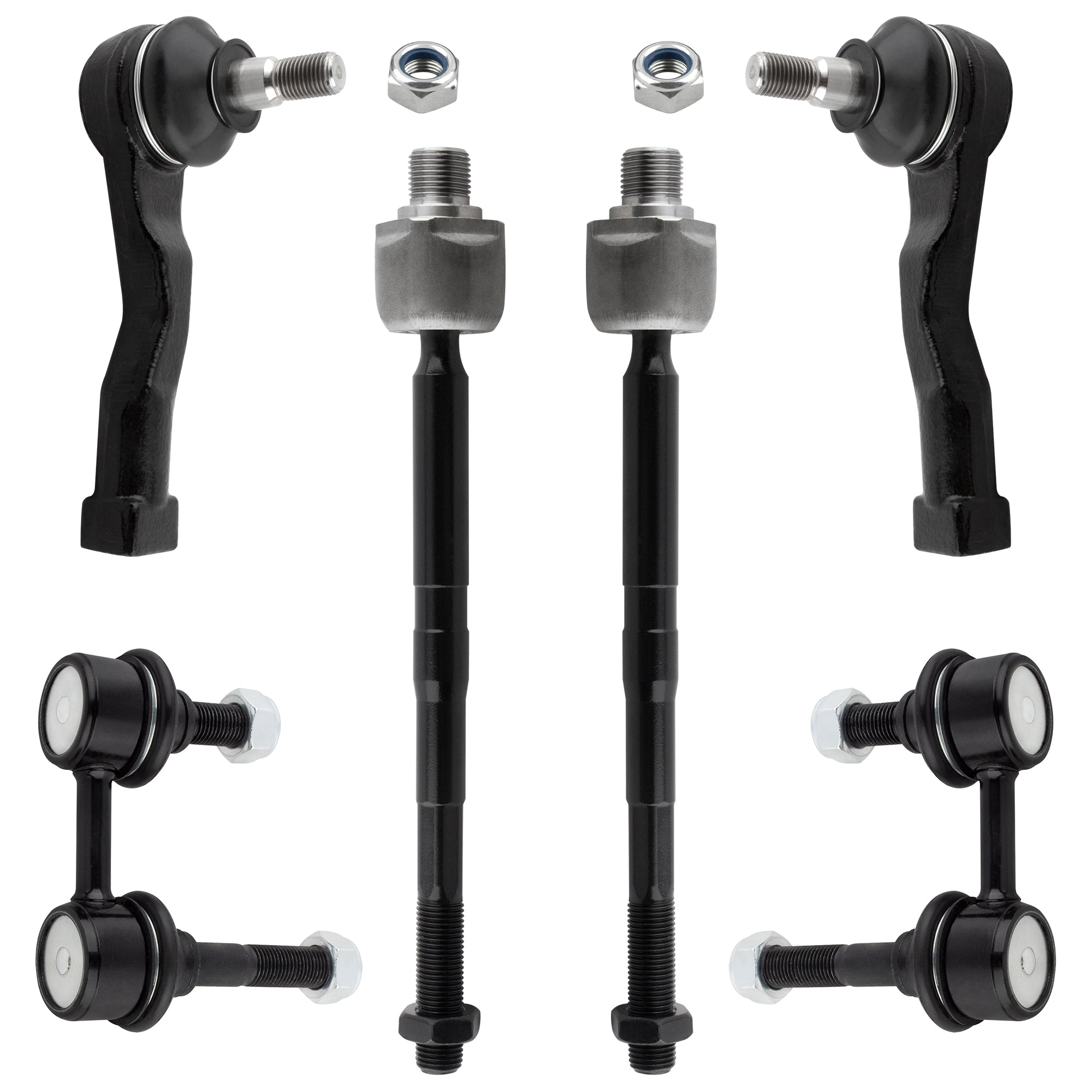 BOXI (Set of 6) 2x Front Inner Tie Rod Ends + 2x Front Outer Tie Rod Ends + 2x Front Stabilizer