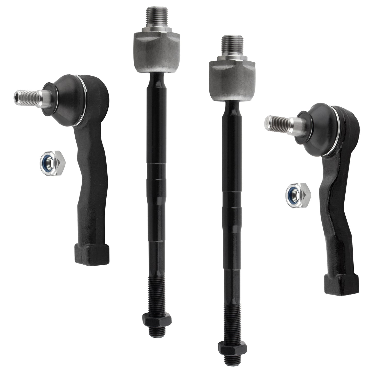 BOXI (Set of 4) 2x Front Inner Tie Rod Ends + 2x Front Outer Tie Rod Ends Kit Front Driver