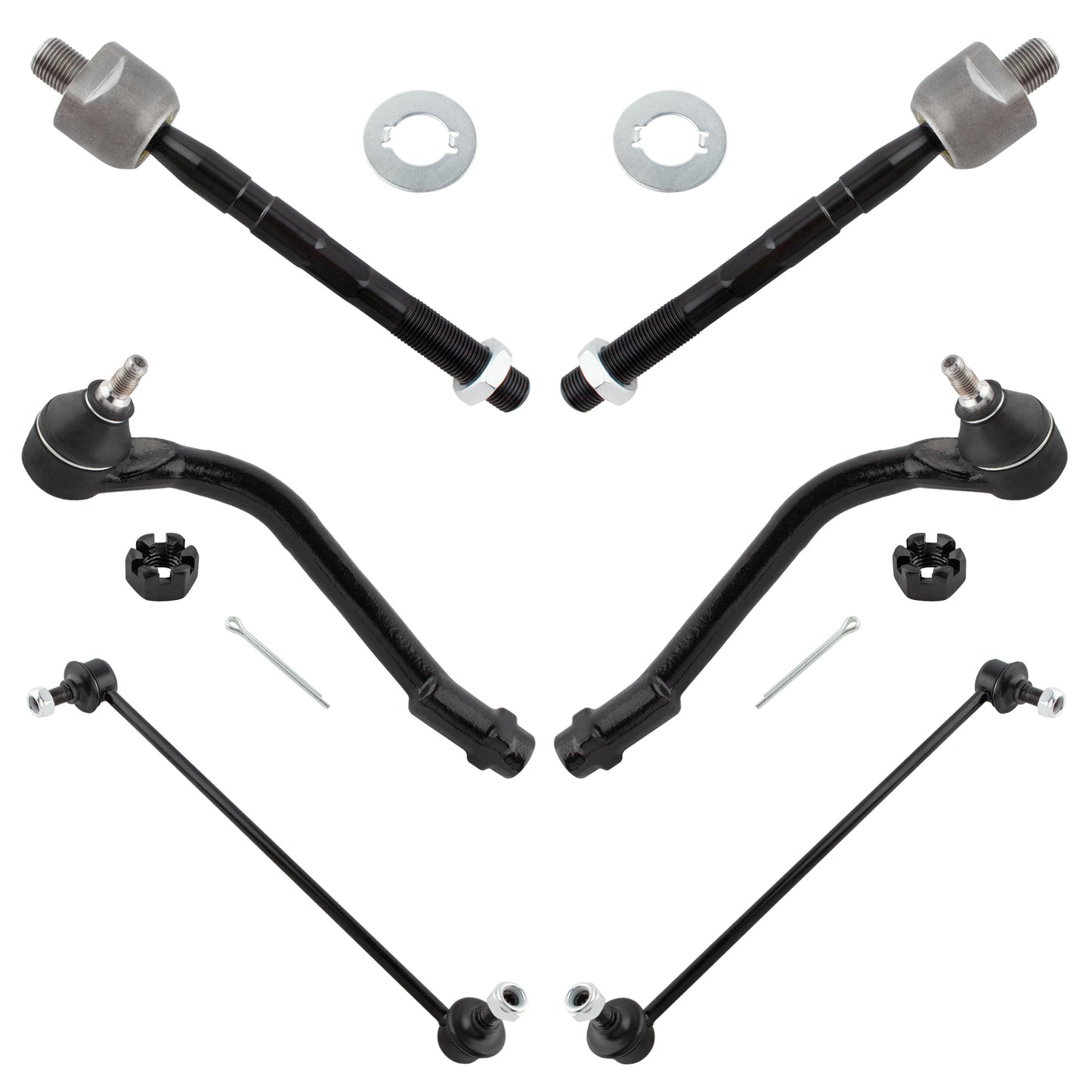 BOXI 6pcs Front Sway Bars + Inner & Outer Tie Rod Ends For Hyundai Sonata