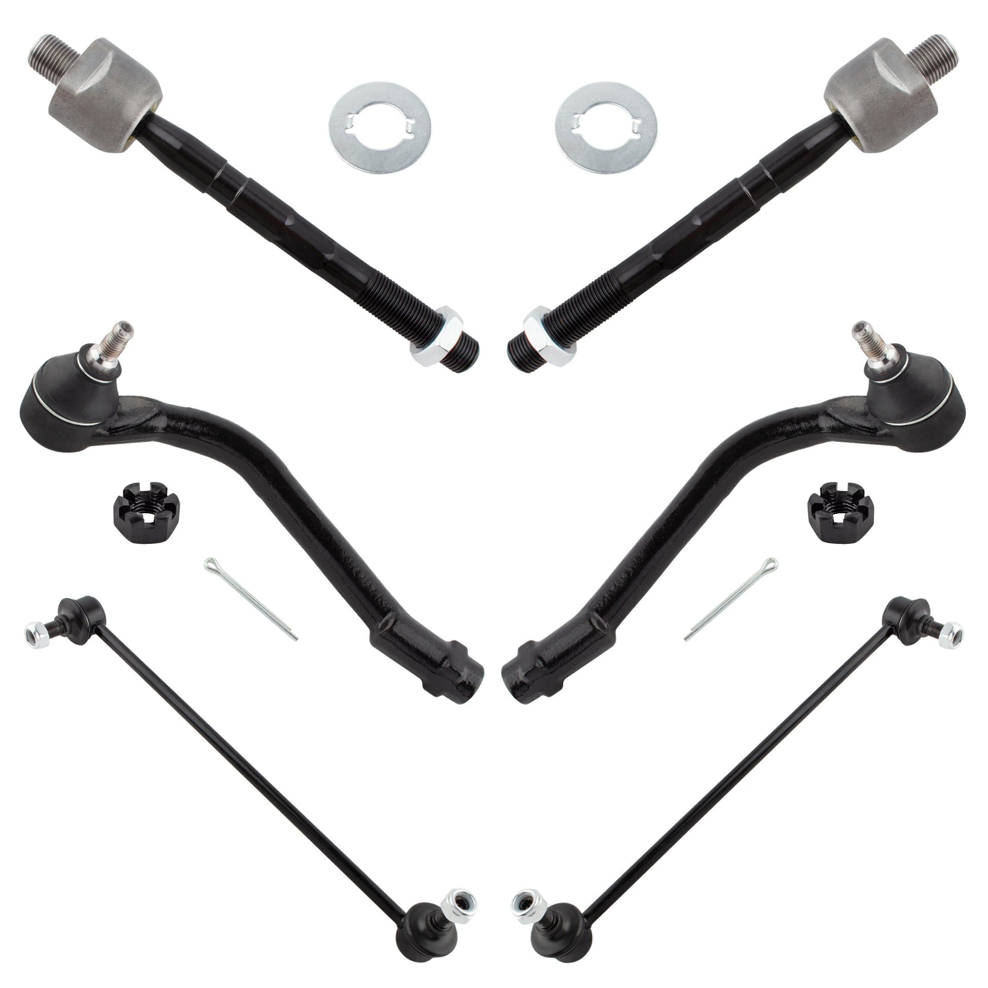 BOXI 6pcs Front Sway Bars + Inner & Outer Tie Rod Ends For Hyundai Sonata