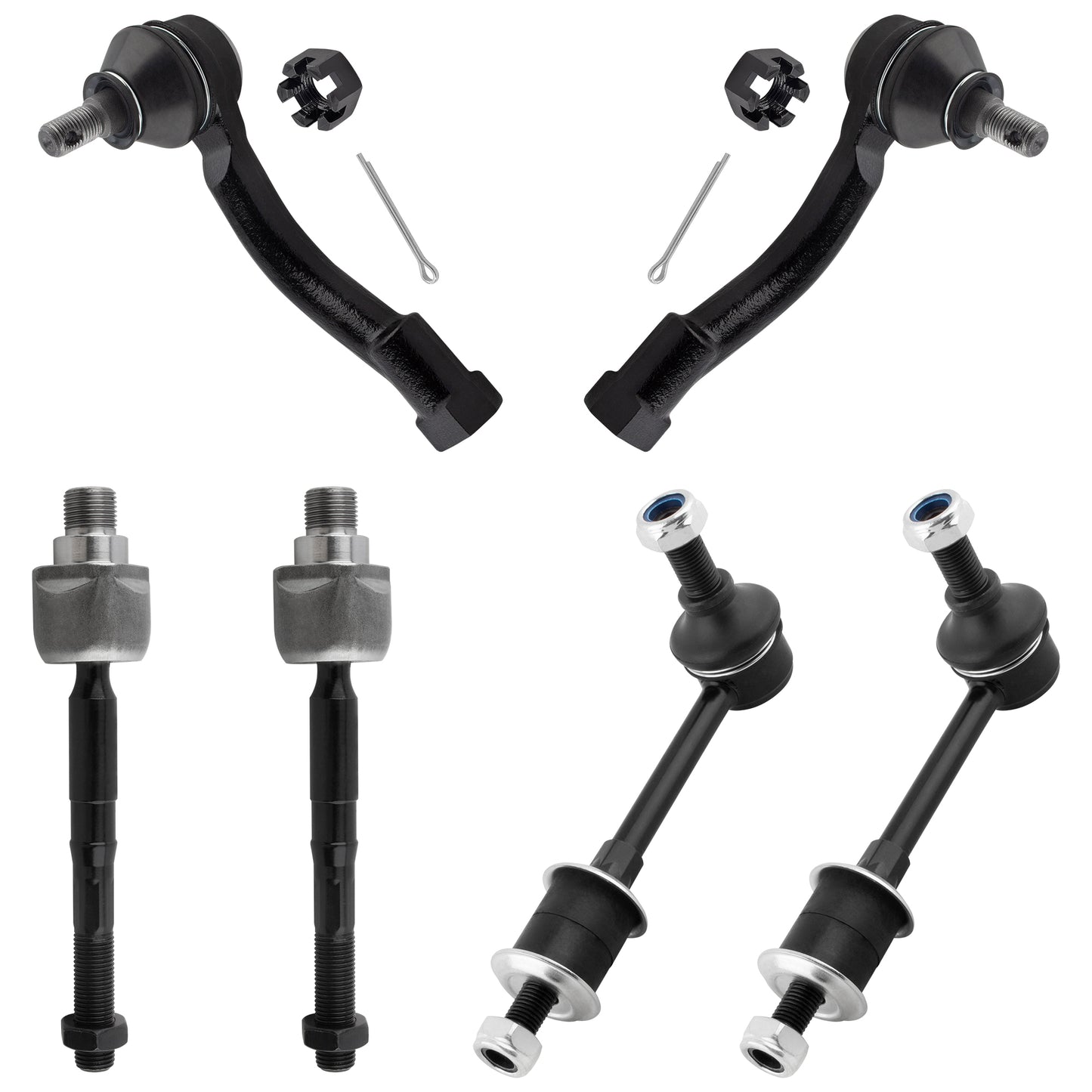 BOXI (Set of 6) 2x Front Inner Tie Rod Ends + 2x Front Outer Tie Rod Ends + 2x Front Stabilizer