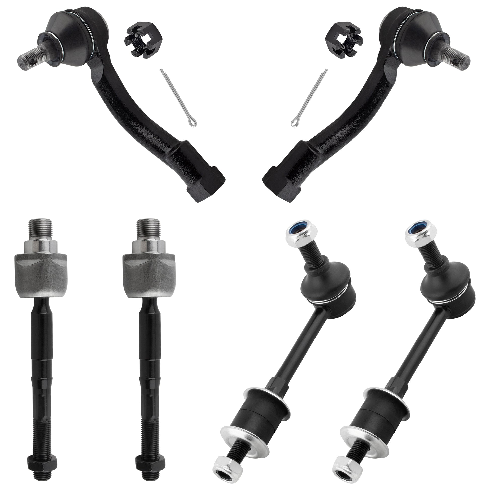 BOXI (Set of 6) 2x Front Inner Tie Rod Ends + 2x Front Outer Tie Rod Ends + 2x Front Stabilizer