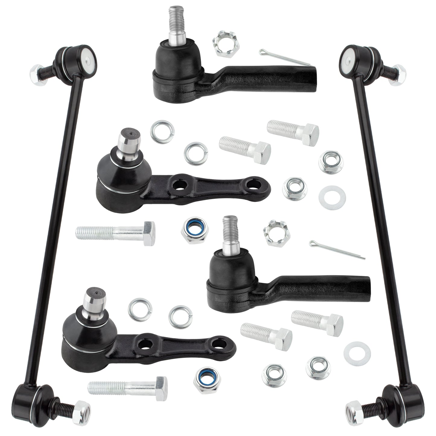 BOXI (Set of 6) Front Lower Ball Joints + Outer Tie Rod End Links + Stabilizer Sway Bar Links