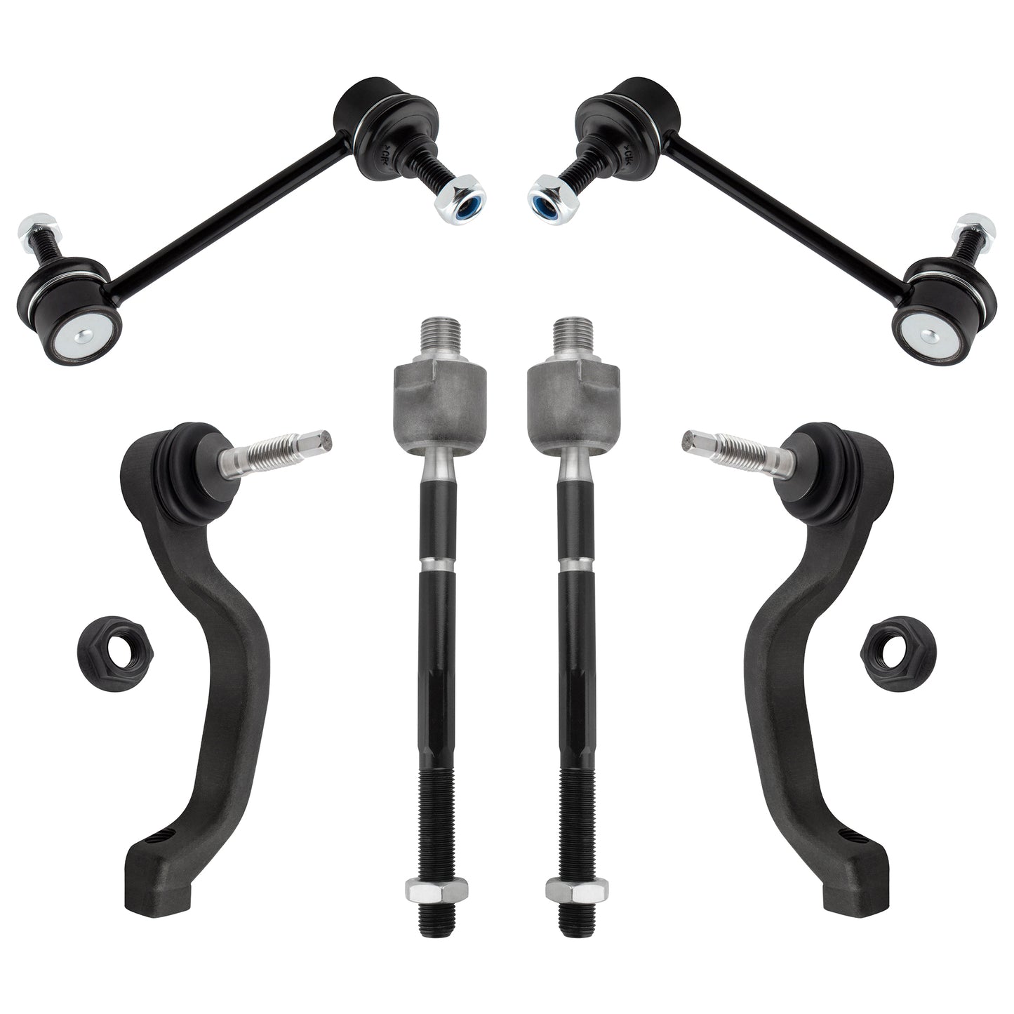 BOXI (Set of 6) Front Stabilizer Sway Bar Links + Front Inner & Outer Tie Rod Ends Fit for Ford