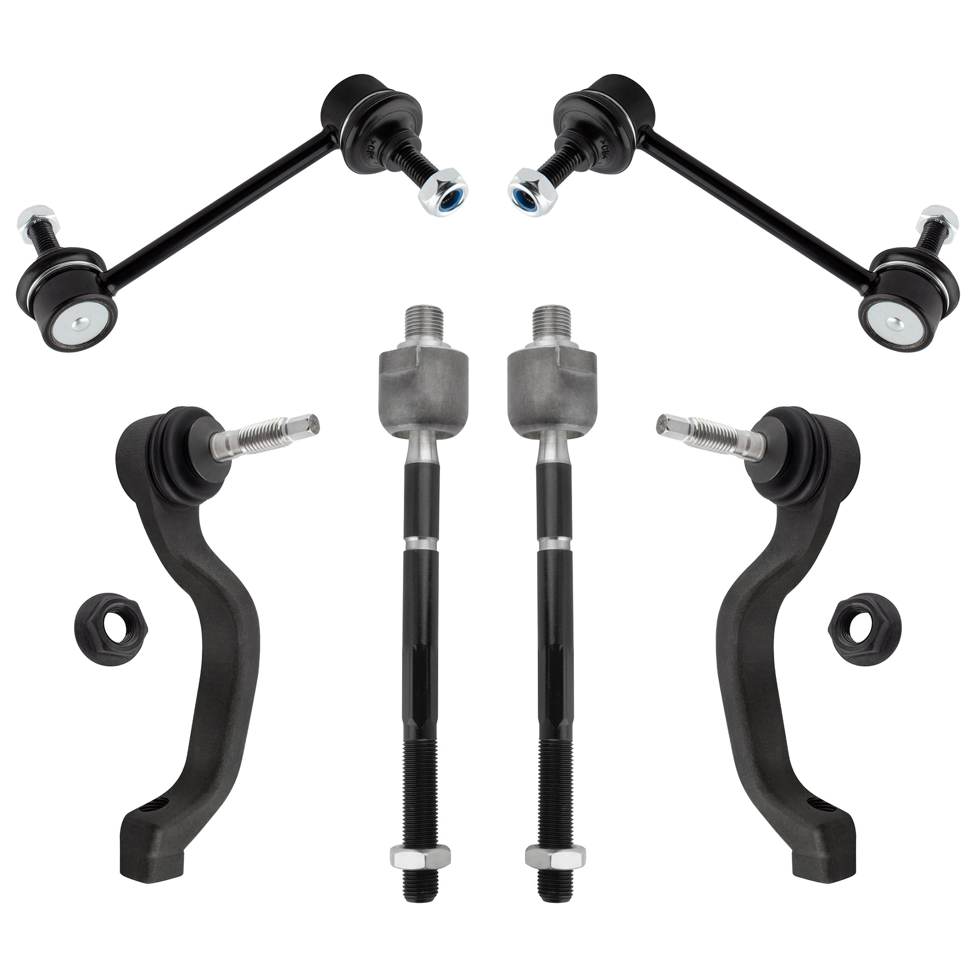 BOXI (Set of 6) Front Stabilizer Sway Bar Links + Front Inner & Outer Tie Rod Ends Fit for Ford