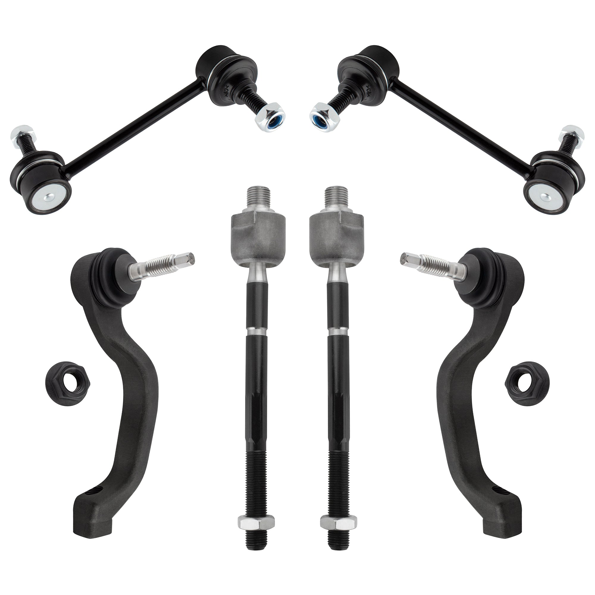 BOXI (Set of 6) Front Stabilizer Sway Bar Links + Front Inner & Outer Tie Rod Ends Fit for Ford