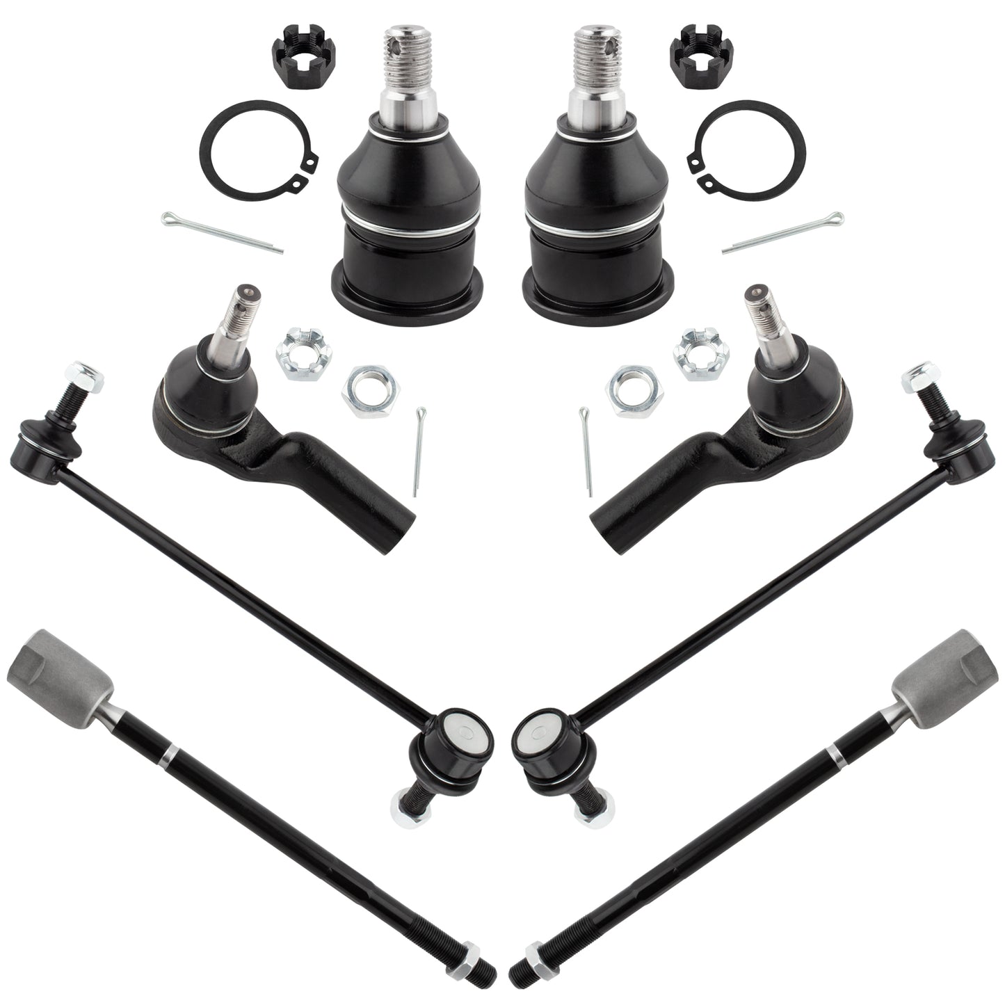 BOXI (Set of 8) Front Inner and Outer Tie Rod Ends + Sway Bar Links + Lower Ball Joints fit