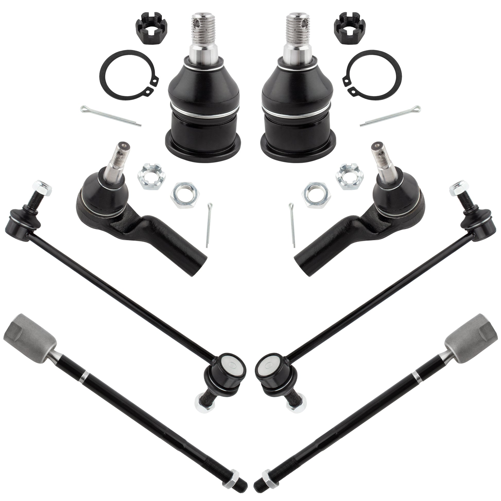 BOXI (Set of 8) Front Inner and Outer Tie Rod Ends + Sway Bar Links + Lower Ball Joints fit