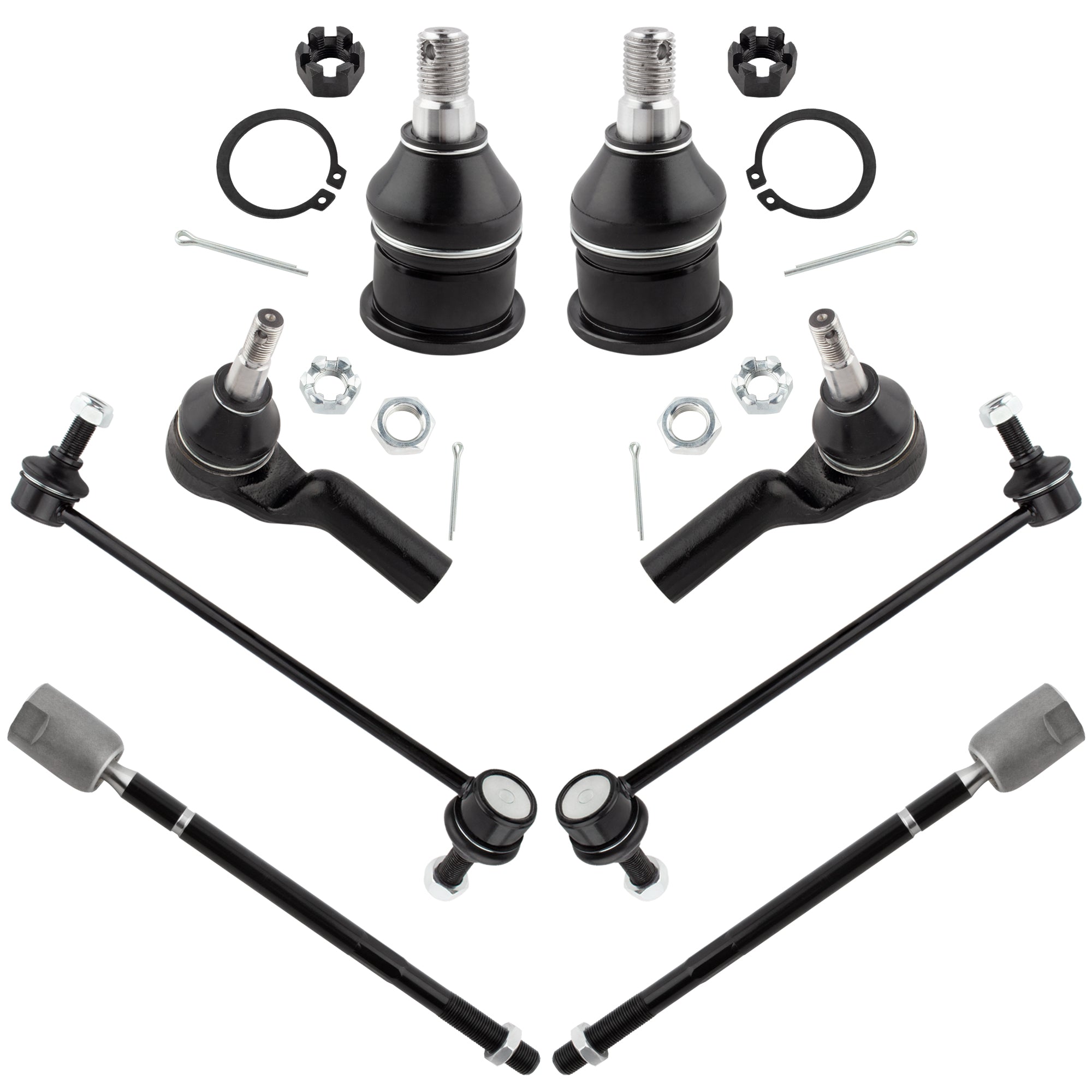 BOXI (Set of 8) Front Inner and Outer Tie Rod Ends + Sway Bar Links + Lower Ball Joints fit