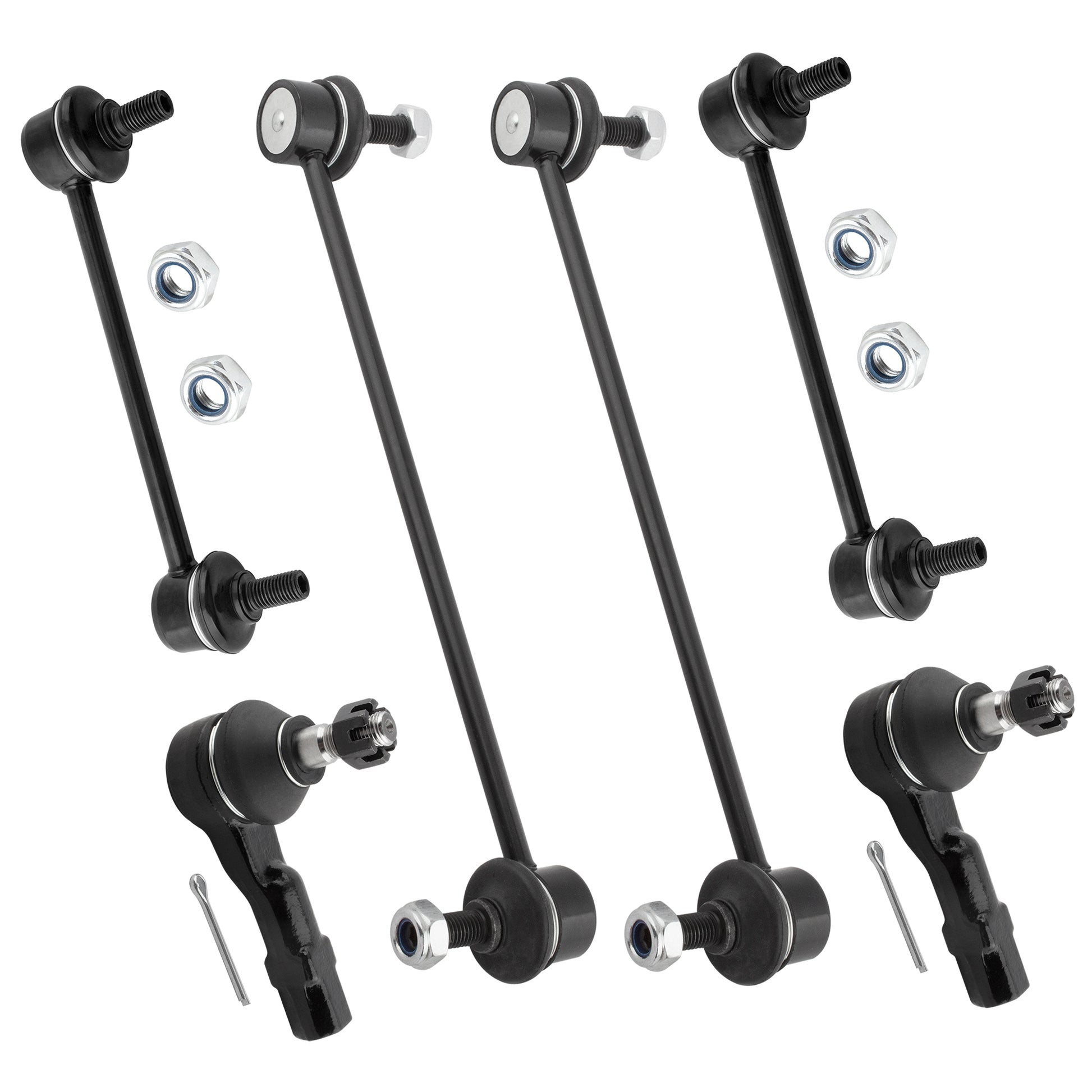 BOXI (Set of 6) Front and Rear Stabilizer Sway Bar End Links + Outer Tie Rod Ends fit for Mazda