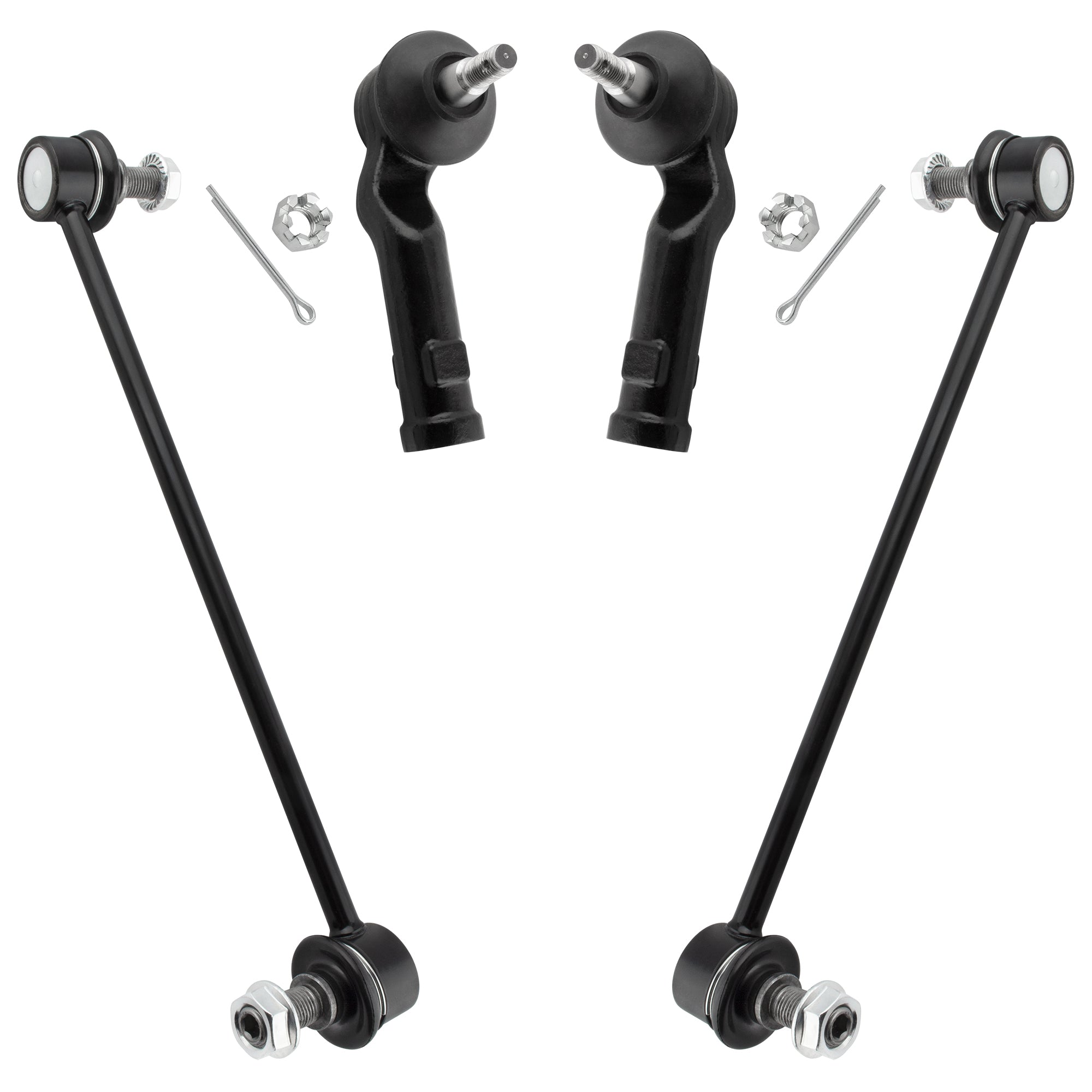 BOXI 4pcs Front Outer Tie Rods + Sway Bar Links Fit for Mazda 3 2004-2009