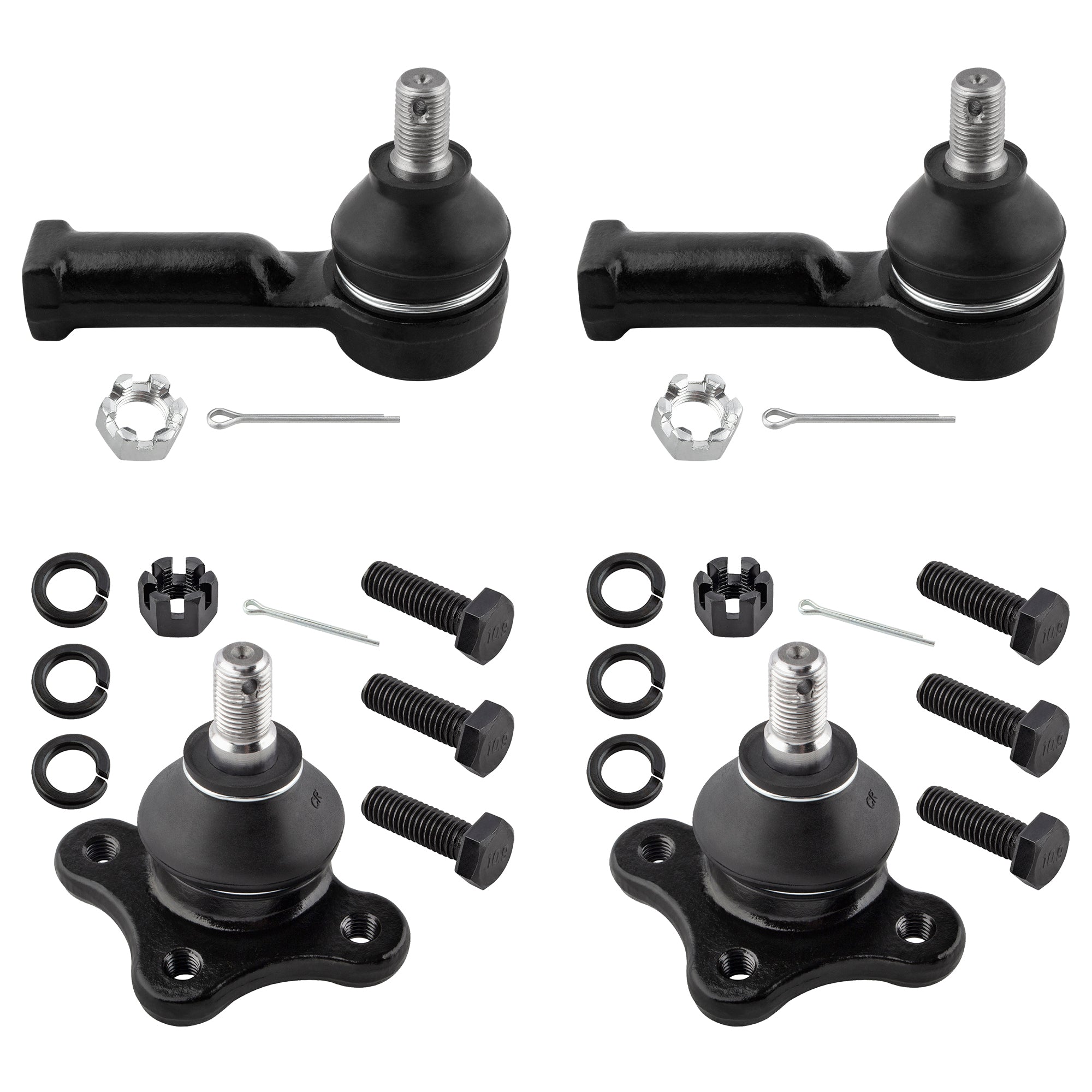 BOXI (Set of 4) Front Upper Ball Joints + Outer Tie Rod Ends fit for Mazda B2000 1986-1987