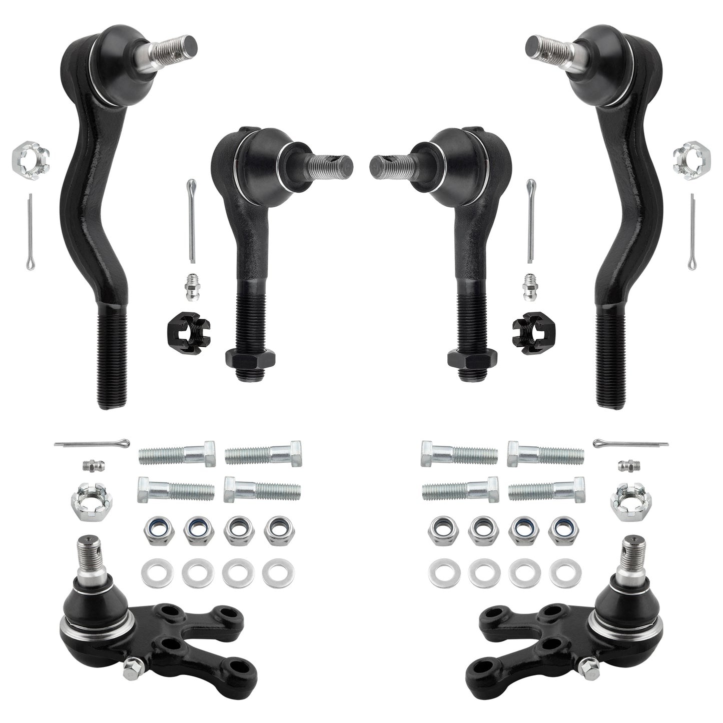 BOXI (Set of 6) Front Inner Outer Tie Rod + Lower Ball Joints Fit for Mitsubishi Montero 1992 1993