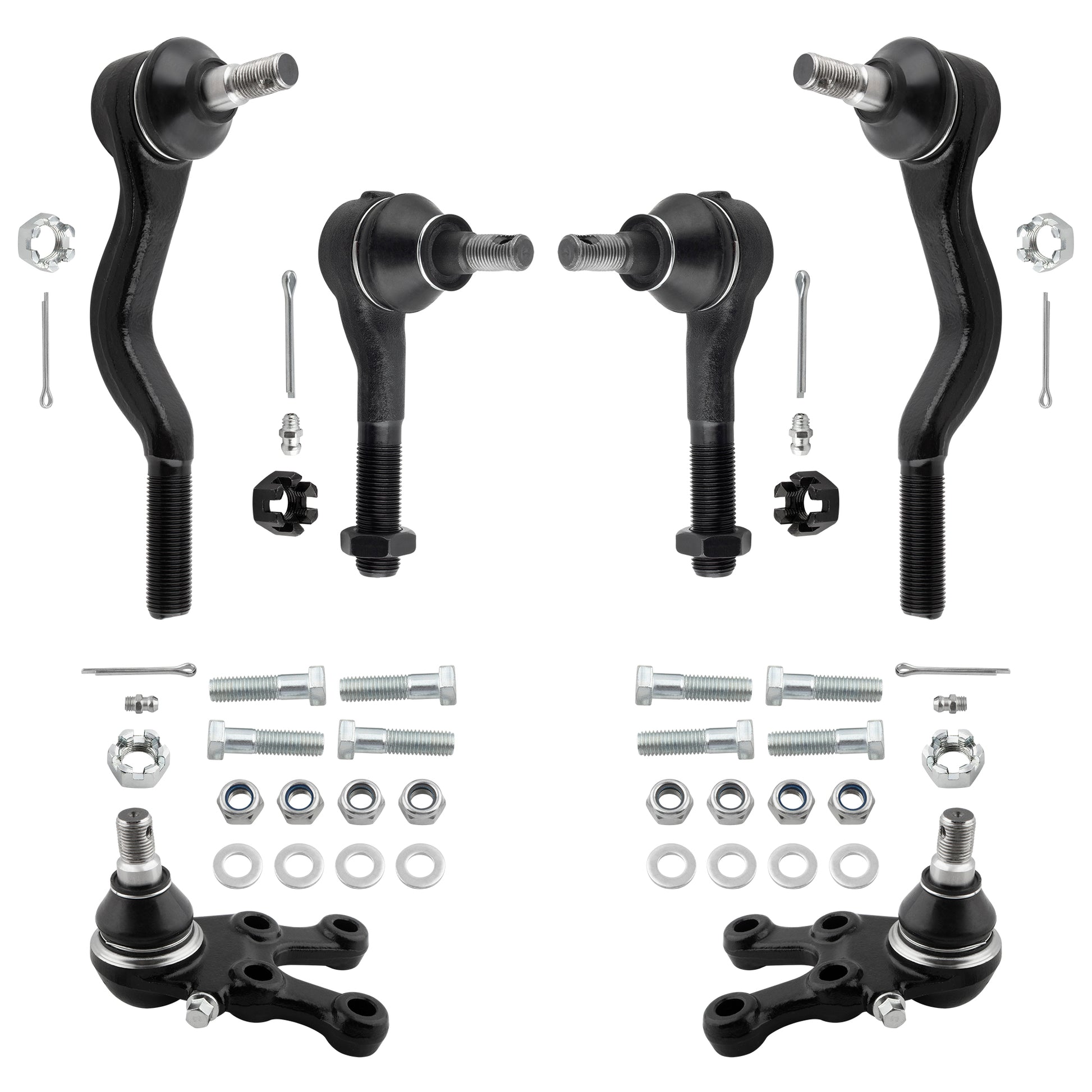 BOXI (Set of 6) Front Inner Outer Tie Rod + Lower Ball Joints Fit for Mitsubishi Montero 1992 1993