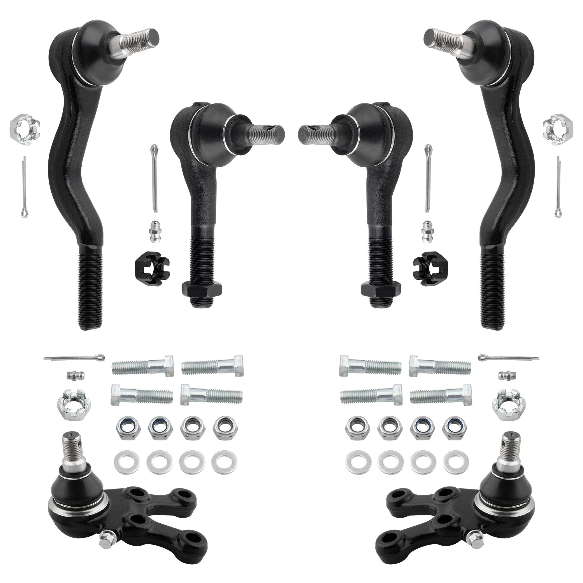 BOXI (Set of 6) Front Inner Outer Tie Rod + Lower Ball Joints Fit for Mitsubishi Montero 1992 1993
