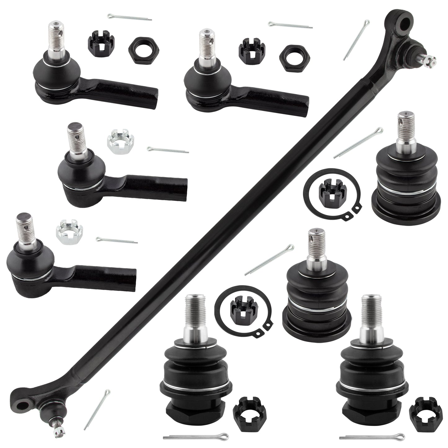 BOXI (Set of 9) Front Inner Outer Tie Rod Upper Lower Ball Joint Center Link Fit for Nissan