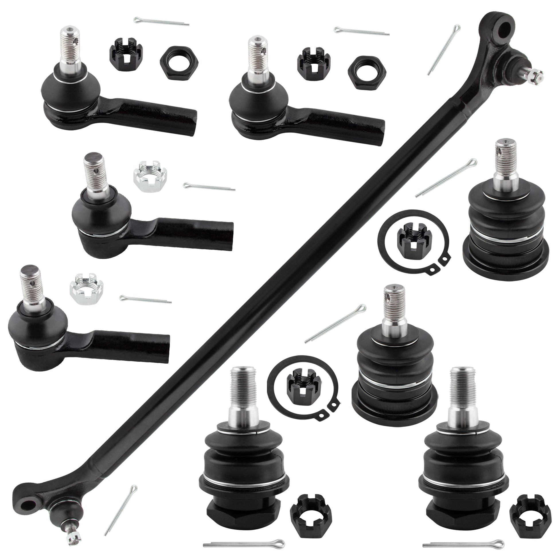 BOXI (Set of 9) Front Inner Outer Tie Rod Upper Lower Ball Joint Center Link Fit for Nissan