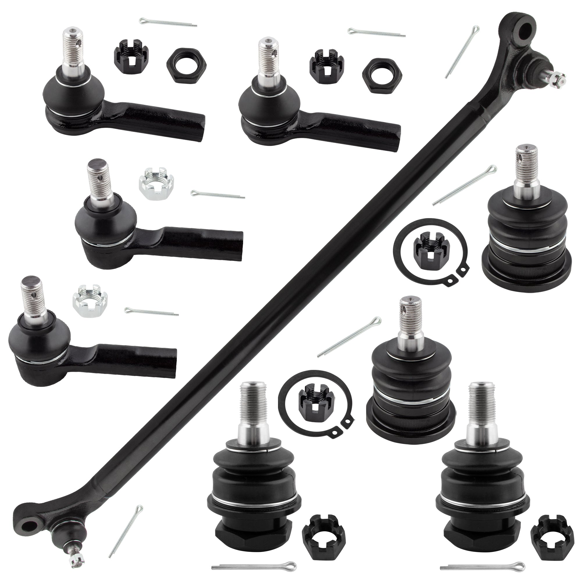 BOXI (Set of 9) Front Inner Outer Tie Rod Upper Lower Ball Joint Center Link Fit for Nissan