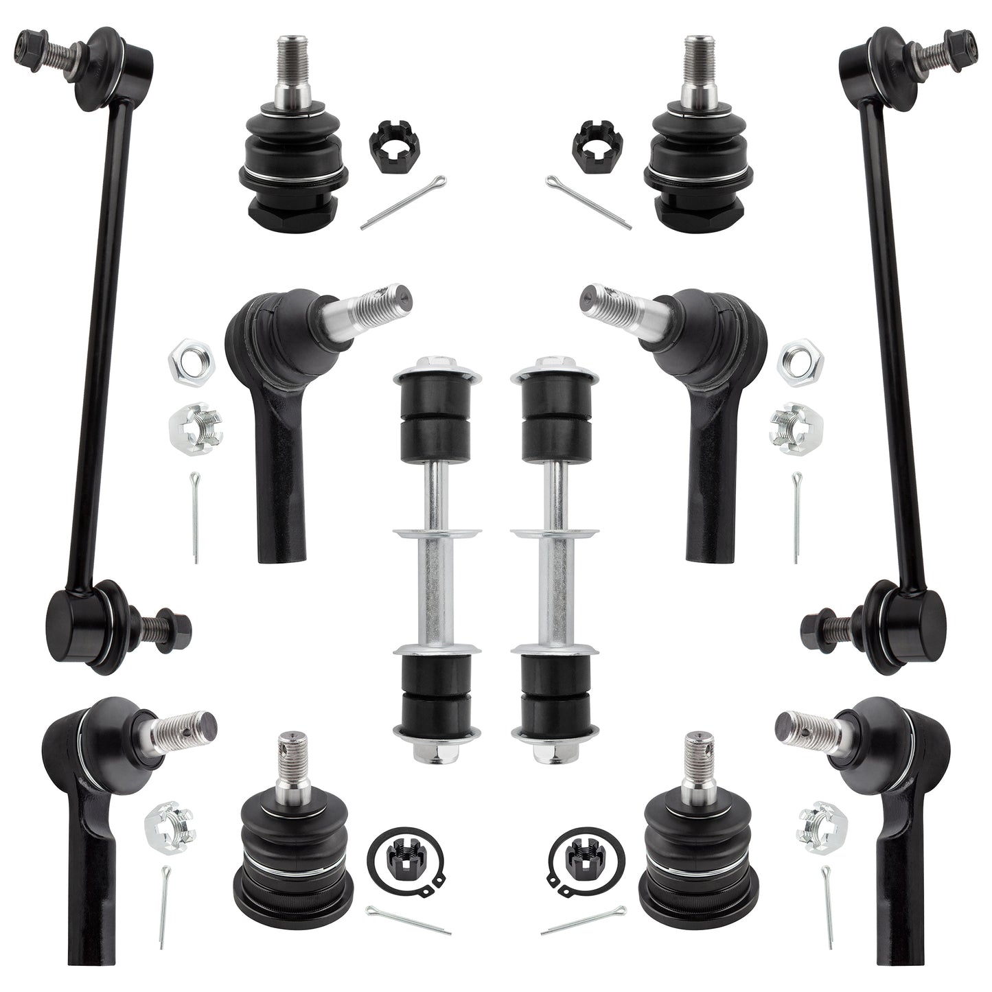 BOXI (Set of 12) Front & Rear Sway Bar + Inner & Outer Tie Rod End + Upper & Lower Ball Joints Set