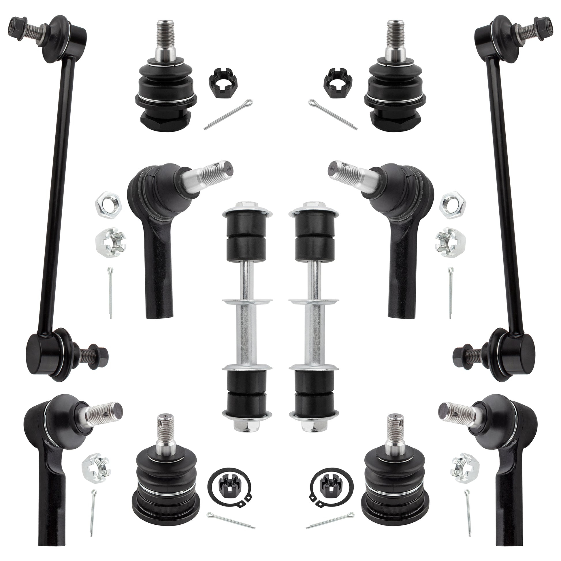 BOXI (Set of 12) Front & Rear Sway Bar + Inner & Outer Tie Rod End + Upper & Lower Ball Joints Set