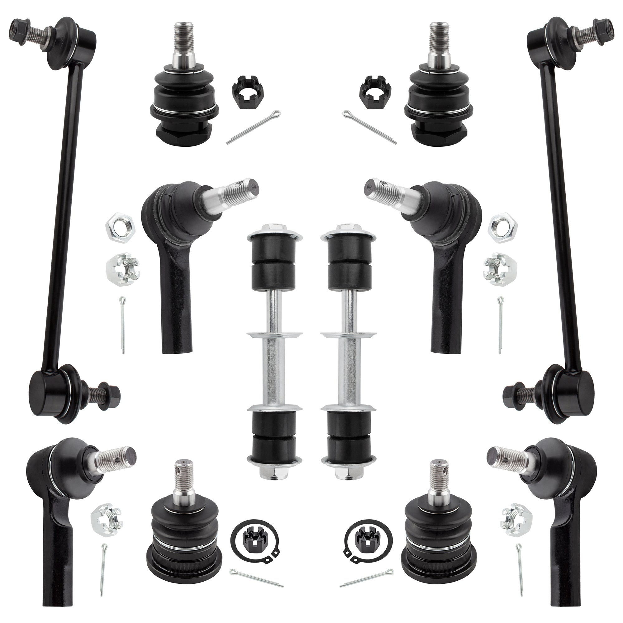 BOXI (Set of 12) Front & Rear Sway Bar + Inner & Outer Tie Rod End + Upper & Lower Ball Joints Set