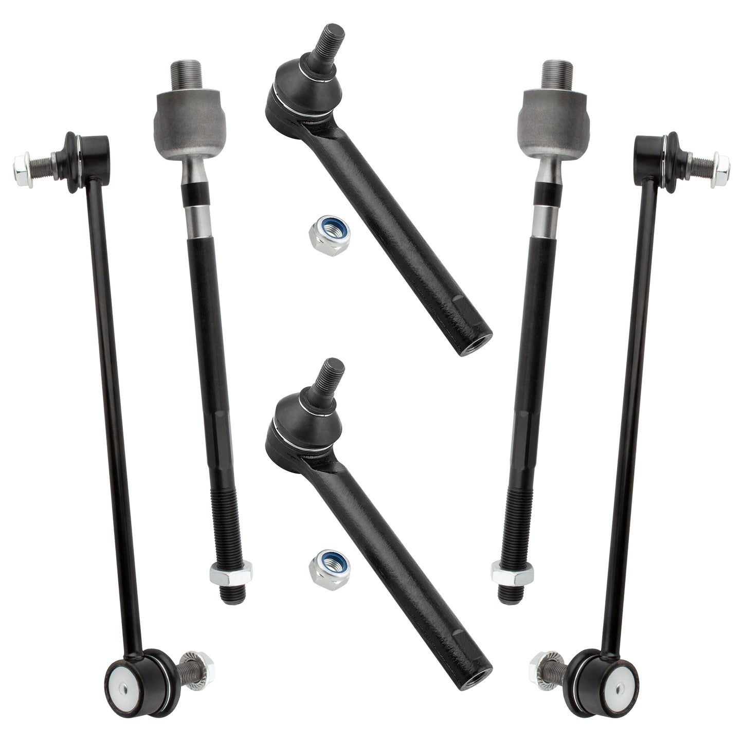 BOXI (Set of 6) Front Suspension Inner & Outer Tie Rod End Link + Front Stabilizer Sway Bar End