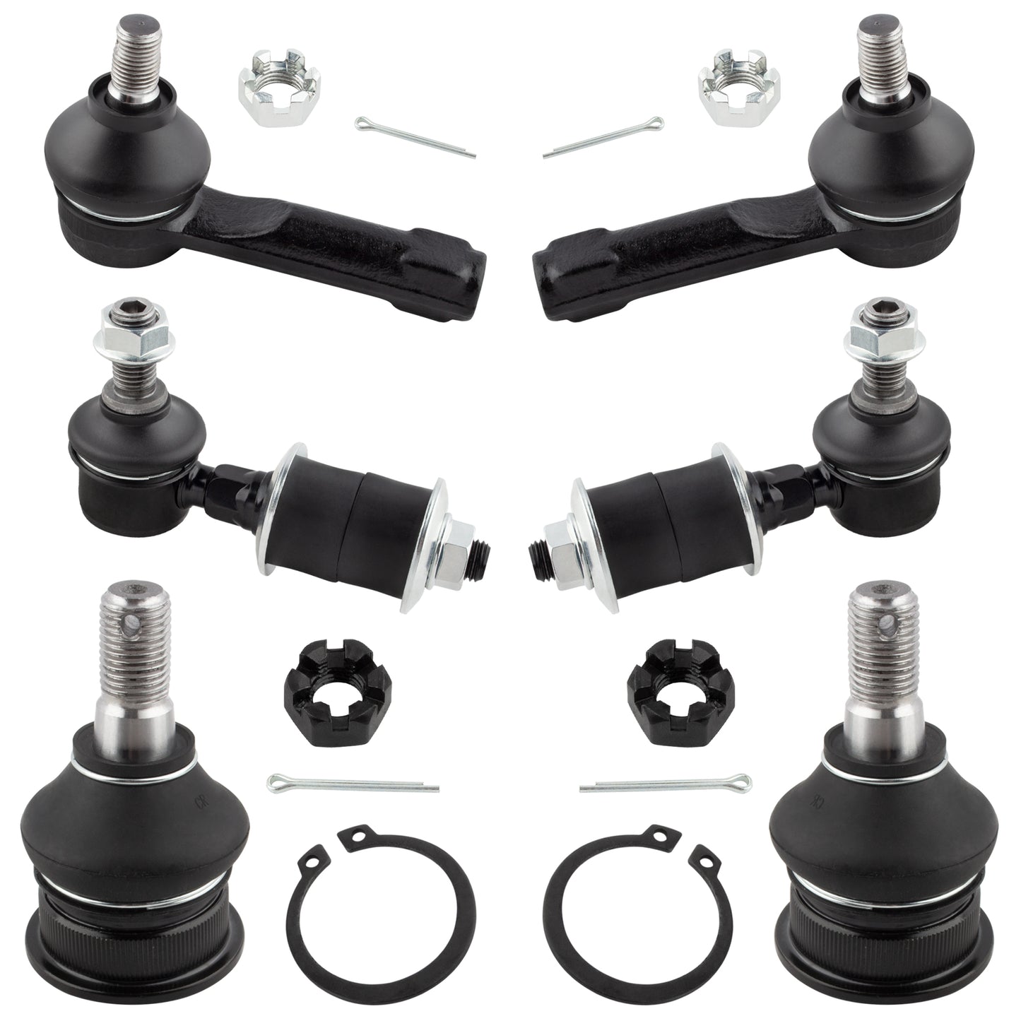 BOXI 6pcs Front Lower Ball Joints + Outer Tie Rods + Sway Bars Fit for Nissan Sentra 2000 2001 2002
