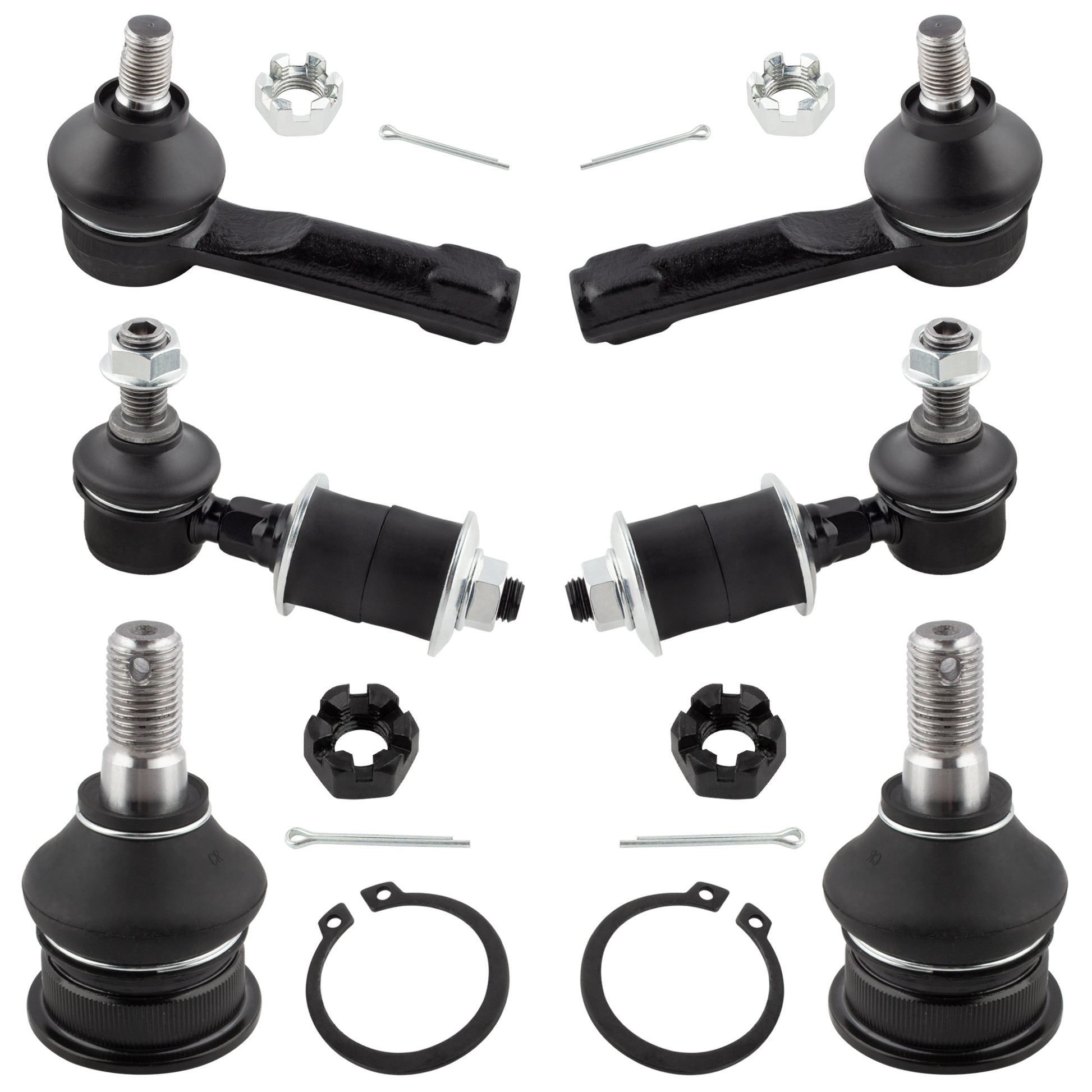 BOXI 6pcs Front Lower Ball Joints + Outer Tie Rods + Sway Bars Fit for Nissan Sentra 2000 2001 2002