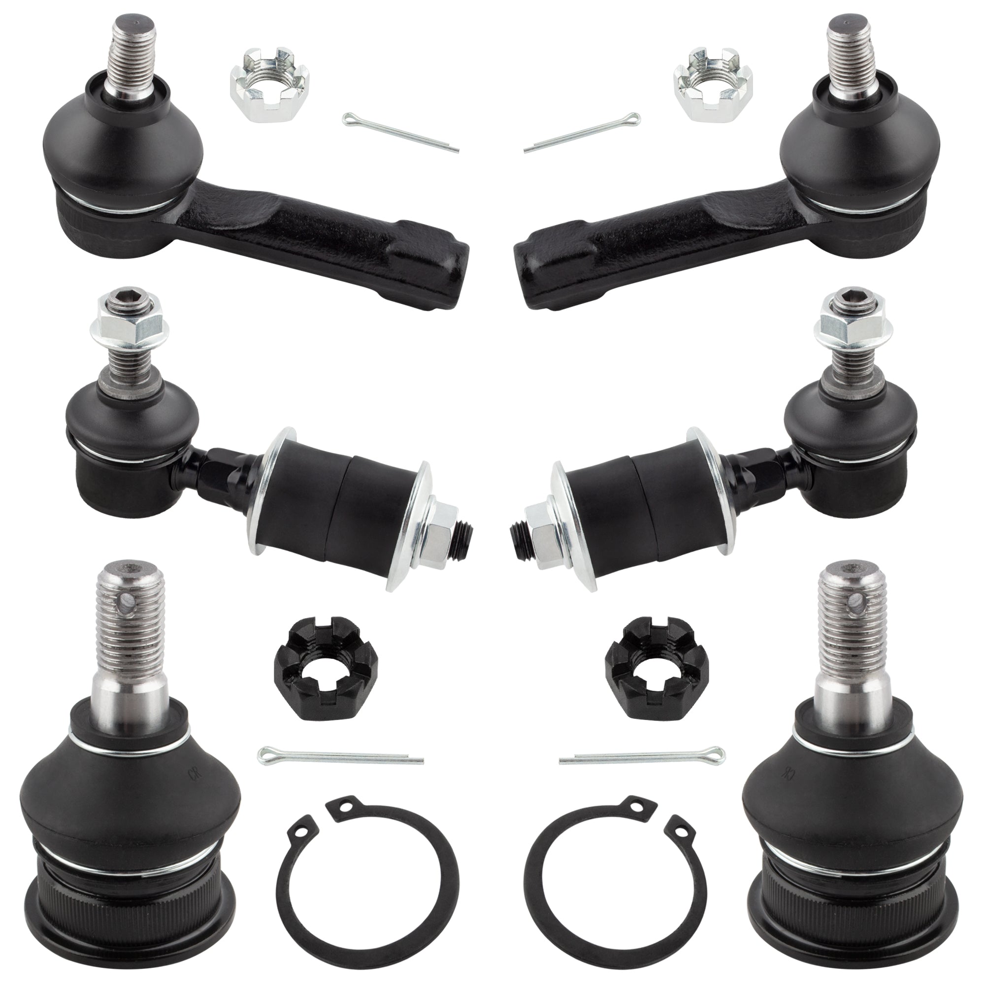 BOXI 6pcs Front Lower Ball Joints + Outer Tie Rods + Sway Bars Fit for Nissan Sentra 2000 2001 2002