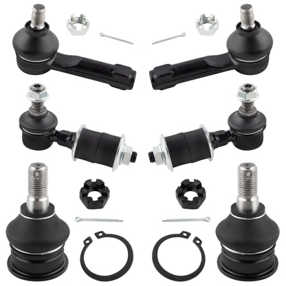 BOXI 6pcs Front Lower Ball Joints + Outer Tie Rods + Sway Bars Fit for Nissan Sentra 2000 2001 2002
