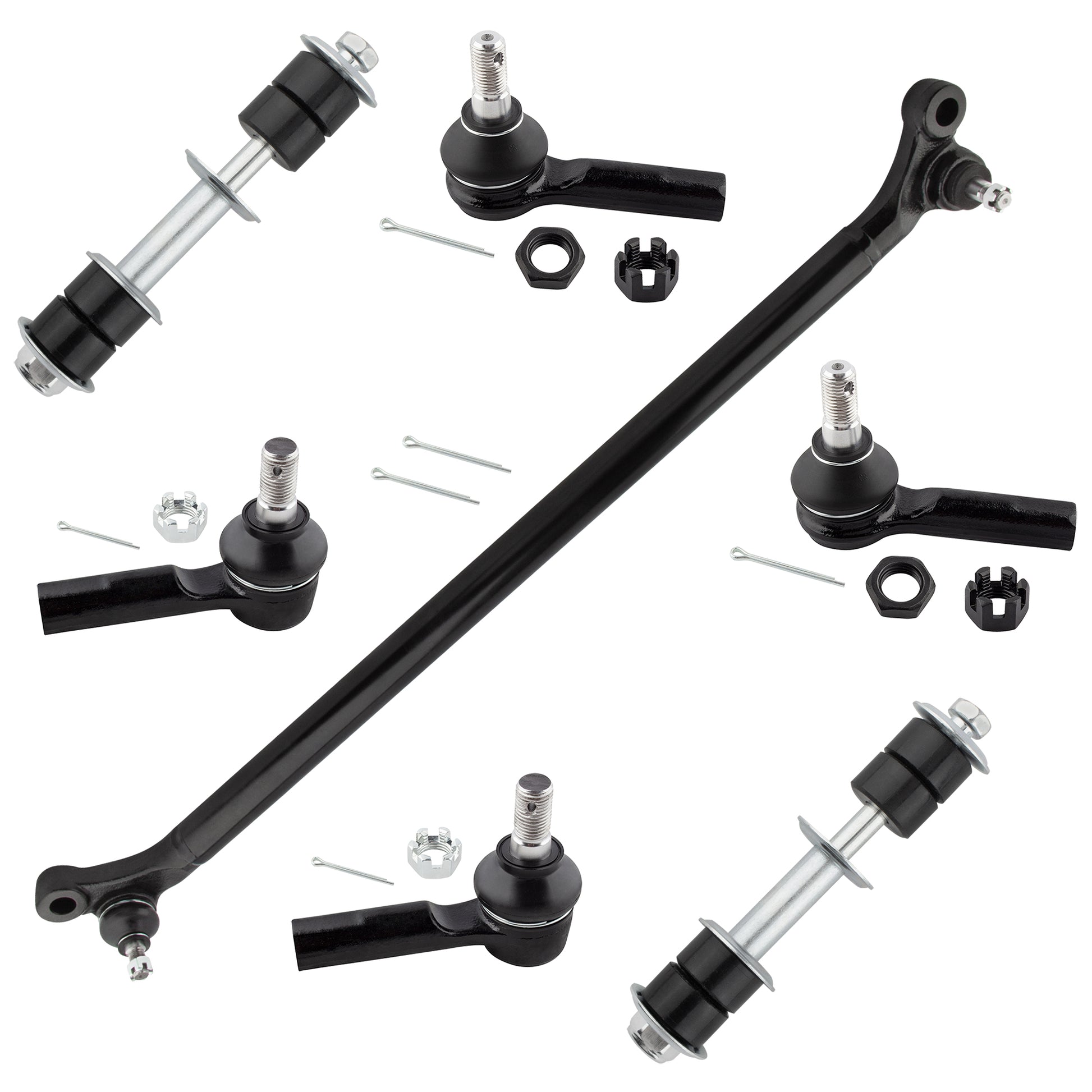 BOXI (Set of 7) Front Inner & Outer Tie Rods + Front Sway Bar End Link + Center Link Kit Driver