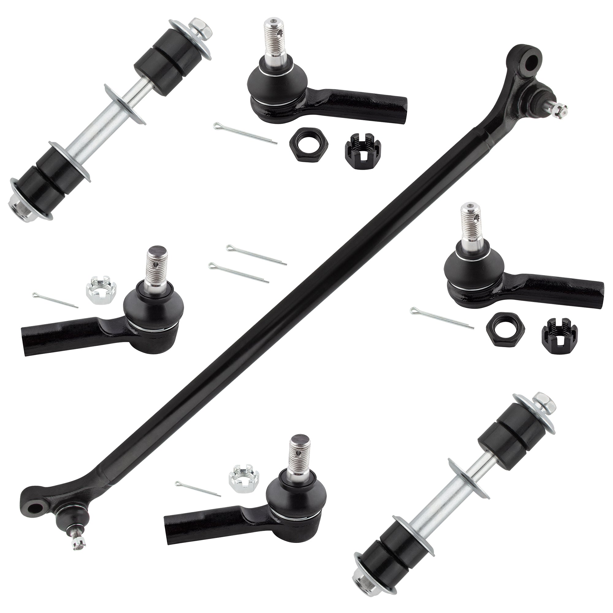 BOXI (Set of 7) Front Inner & Outer Tie Rods + Front Sway Bar End Link + Center Link Kit Driver