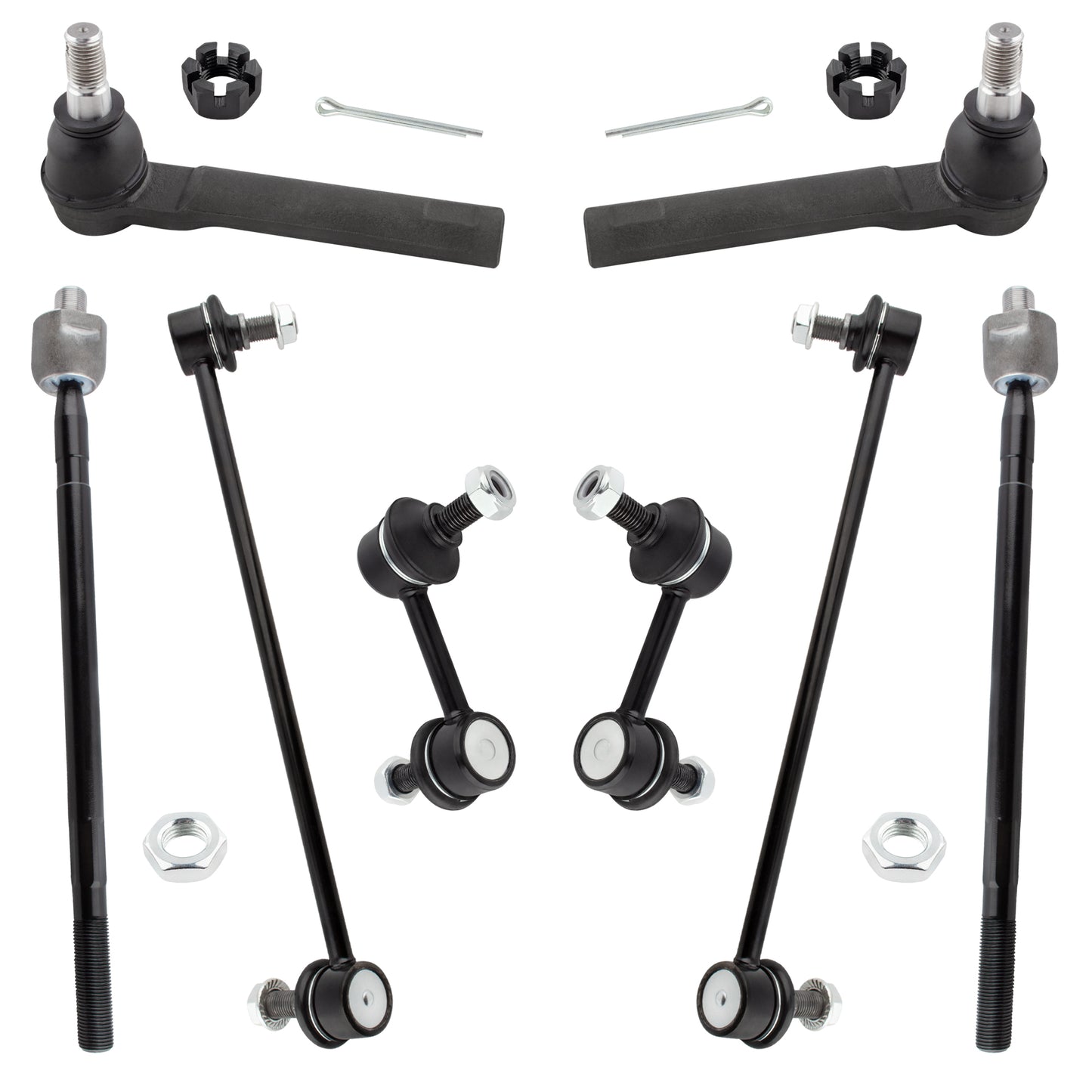 BOXI (Set of 8) Front Inner & Outer Tie Rods + Front & Rear Stabilizer Sway Bar End Link Kit