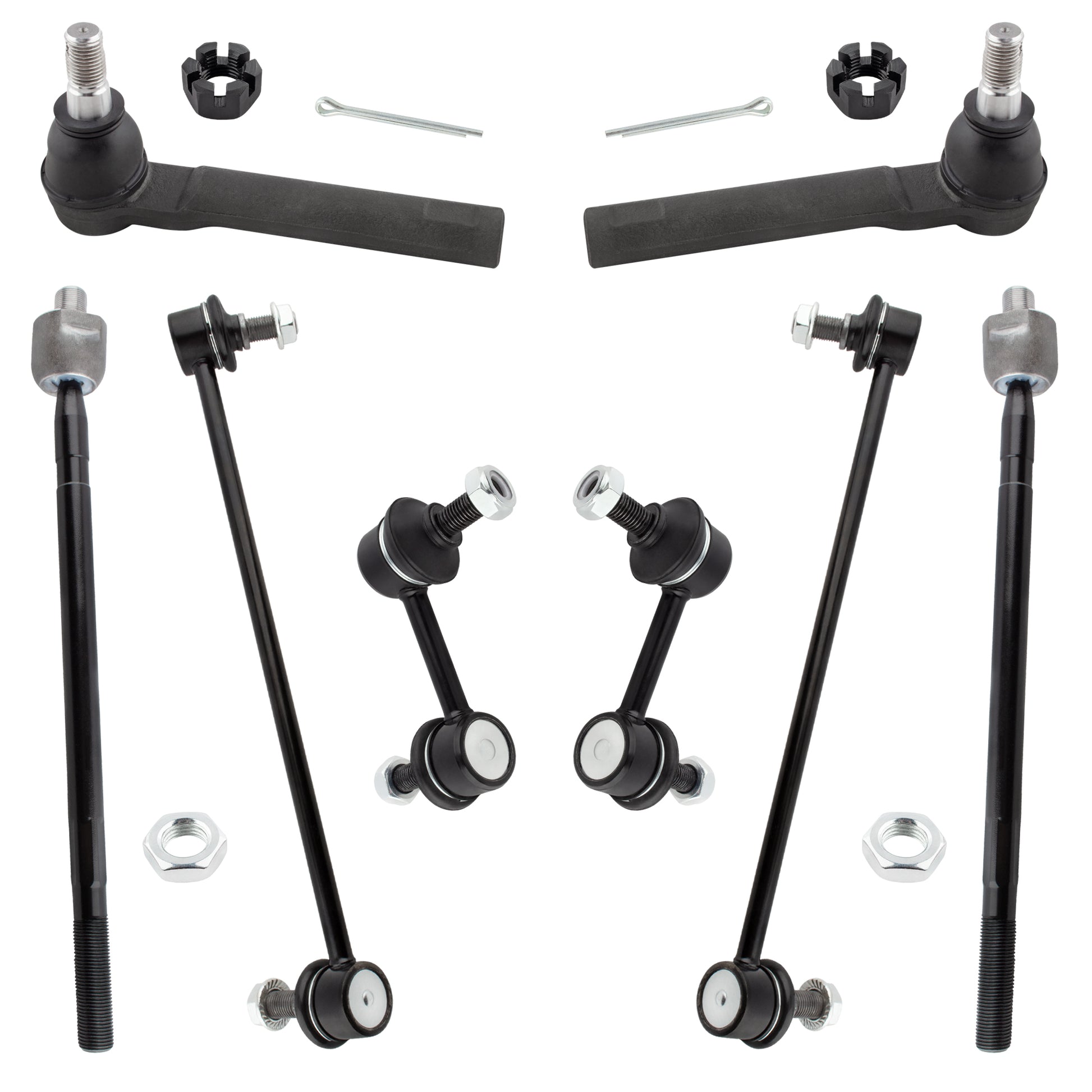 BOXI (Set of 8) Front Inner & Outer Tie Rods + Front & Rear Stabilizer Sway Bar End Link Kit