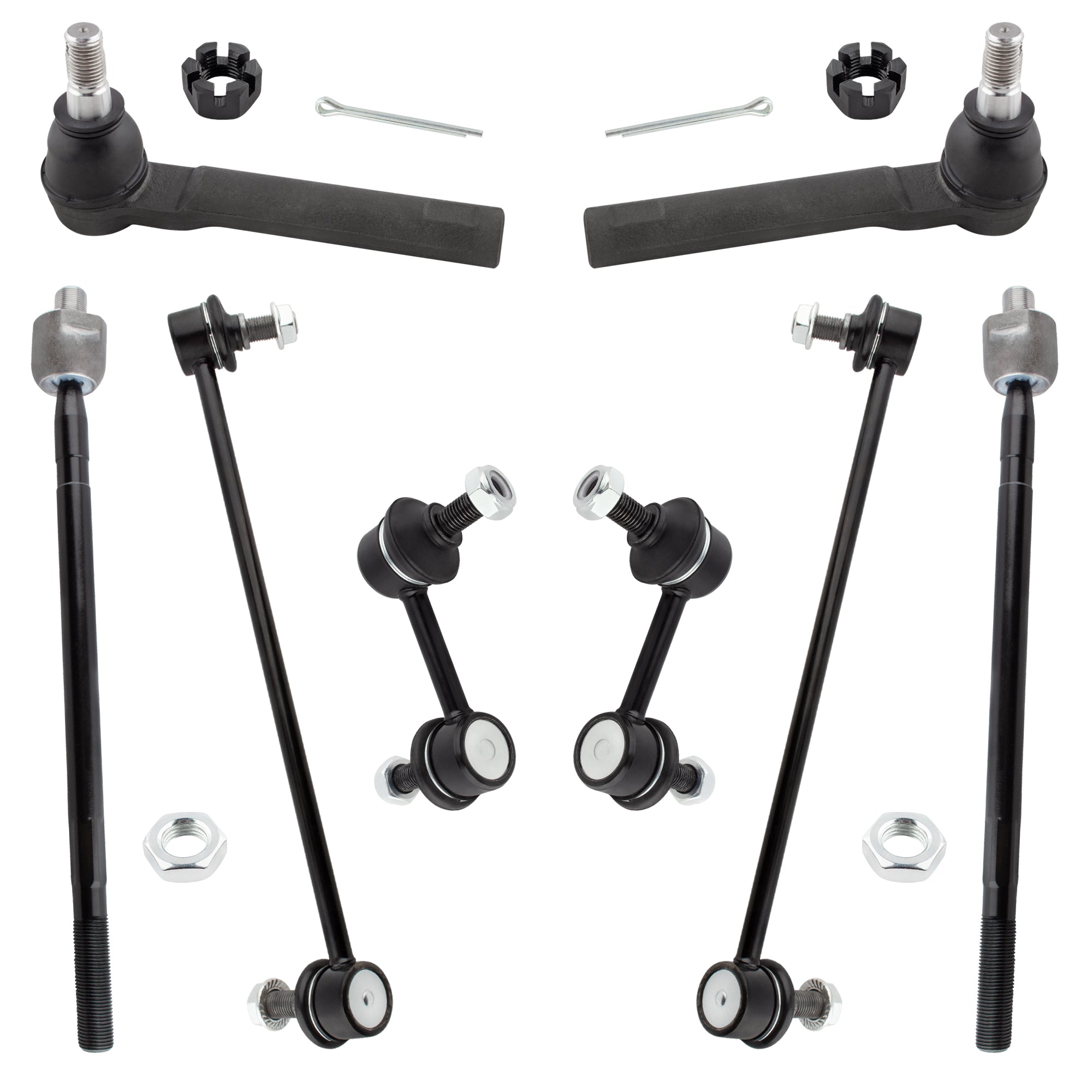 BOXI (Set of 8) Front Inner & Outer Tie Rods + Front & Rear Stabilizer Sway Bar End Link Kit