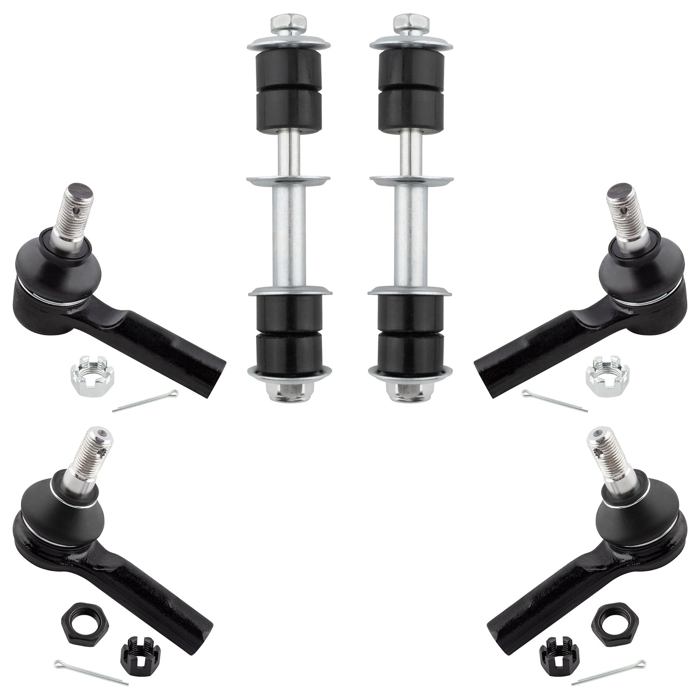 BOXI (Set of 6) Front Sway Bar Link + Inner & Outer Tie Rod Kit fit for Nissan Xterra 2000 2001