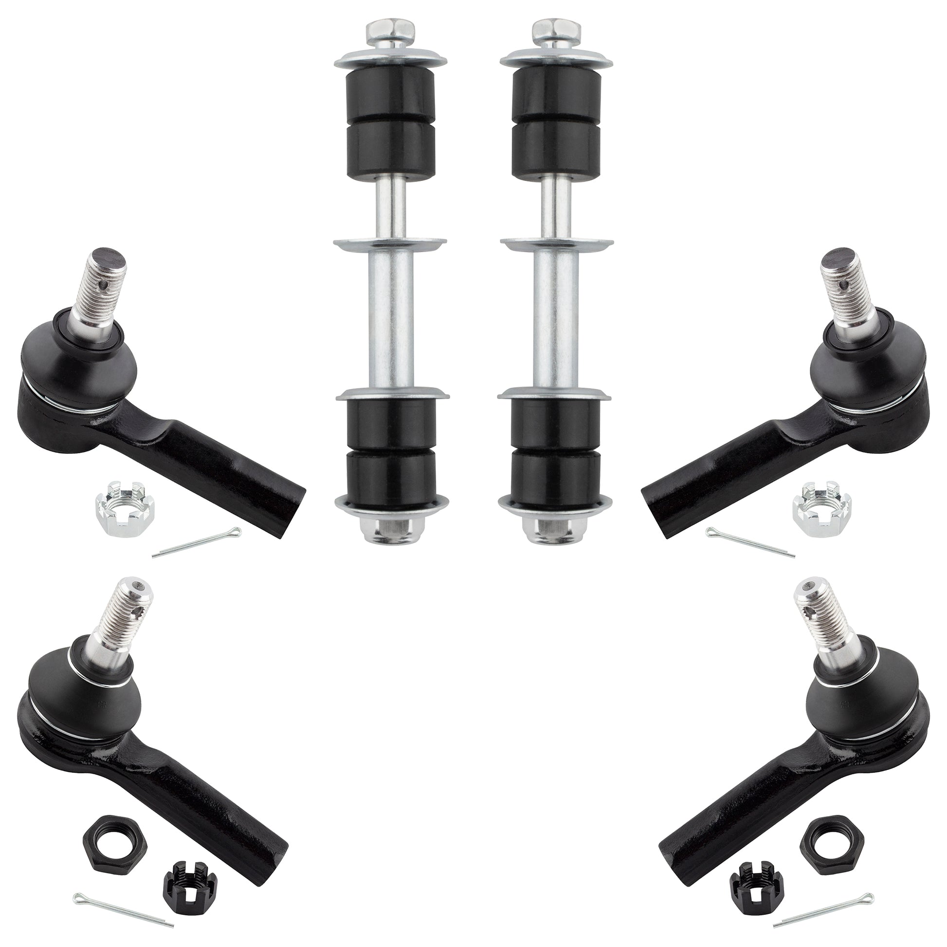 BOXI (Set of 6) Front Sway Bar Link + Inner & Outer Tie Rod Kit fit for Nissan Xterra 2000 2001