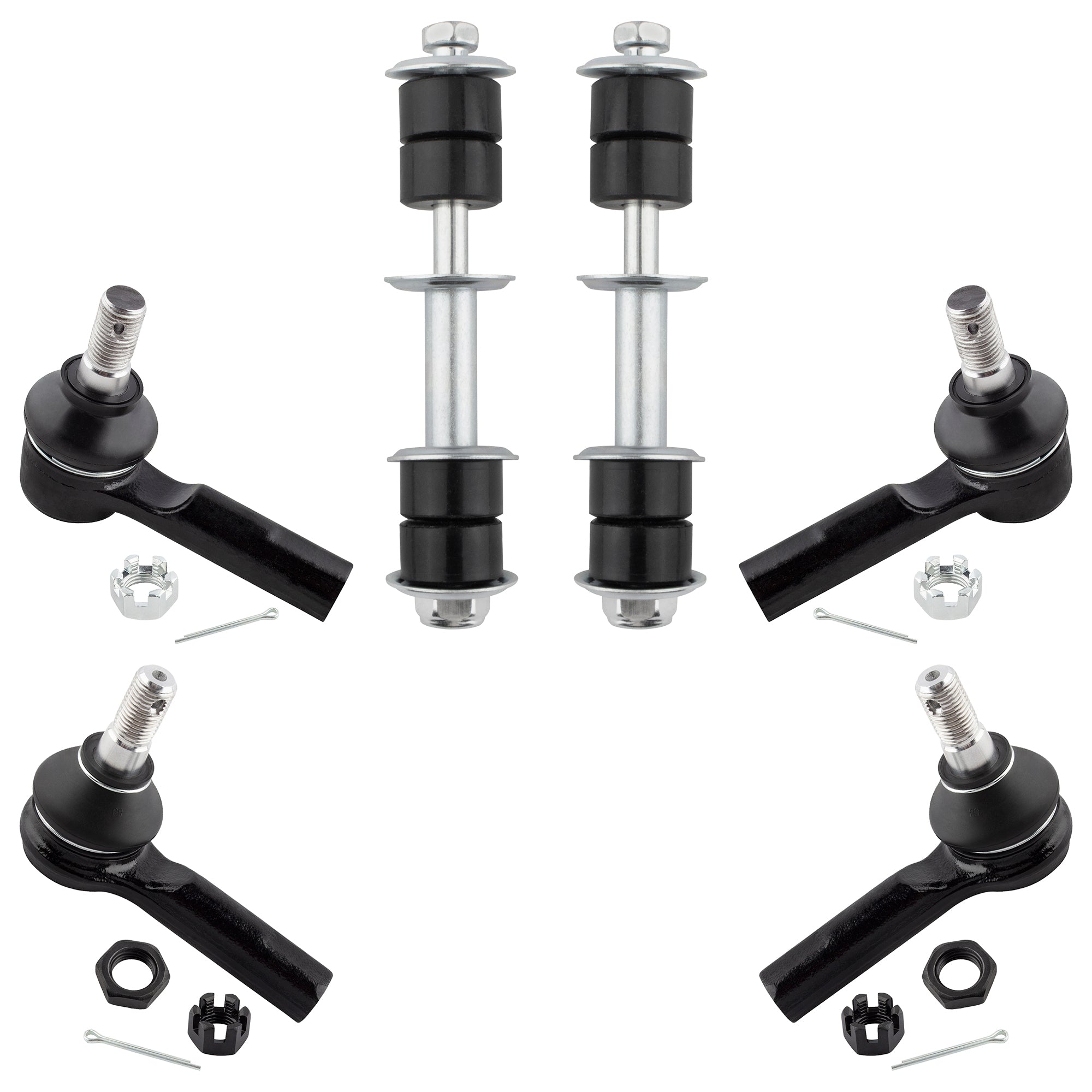 BOXI (Set of 6) Front Sway Bar Link + Inner & Outer Tie Rod Kit fit for Nissan Xterra 2000 2001