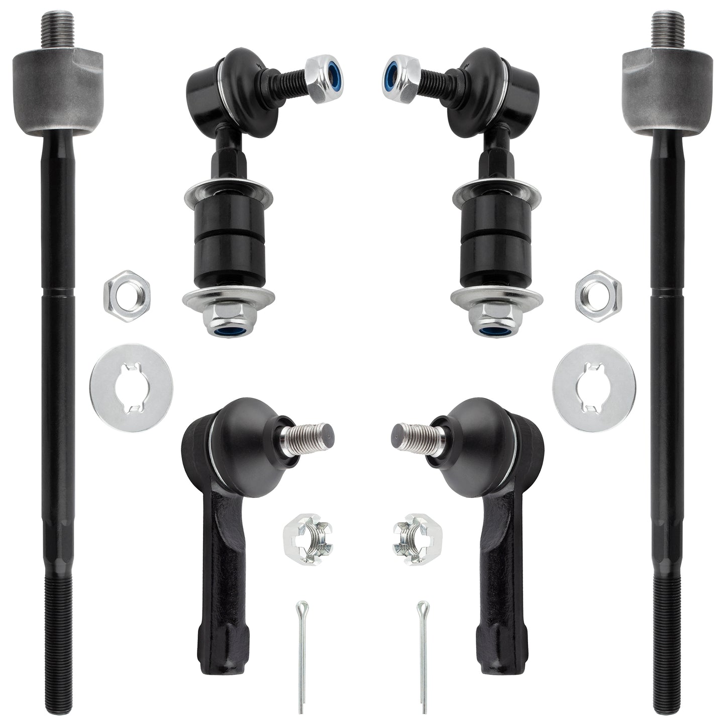BOXI (Set of 6) Front Inner Outer Tie Rod Ends + Stabilizer Sway Bar End Link Kit Fit for Nissan