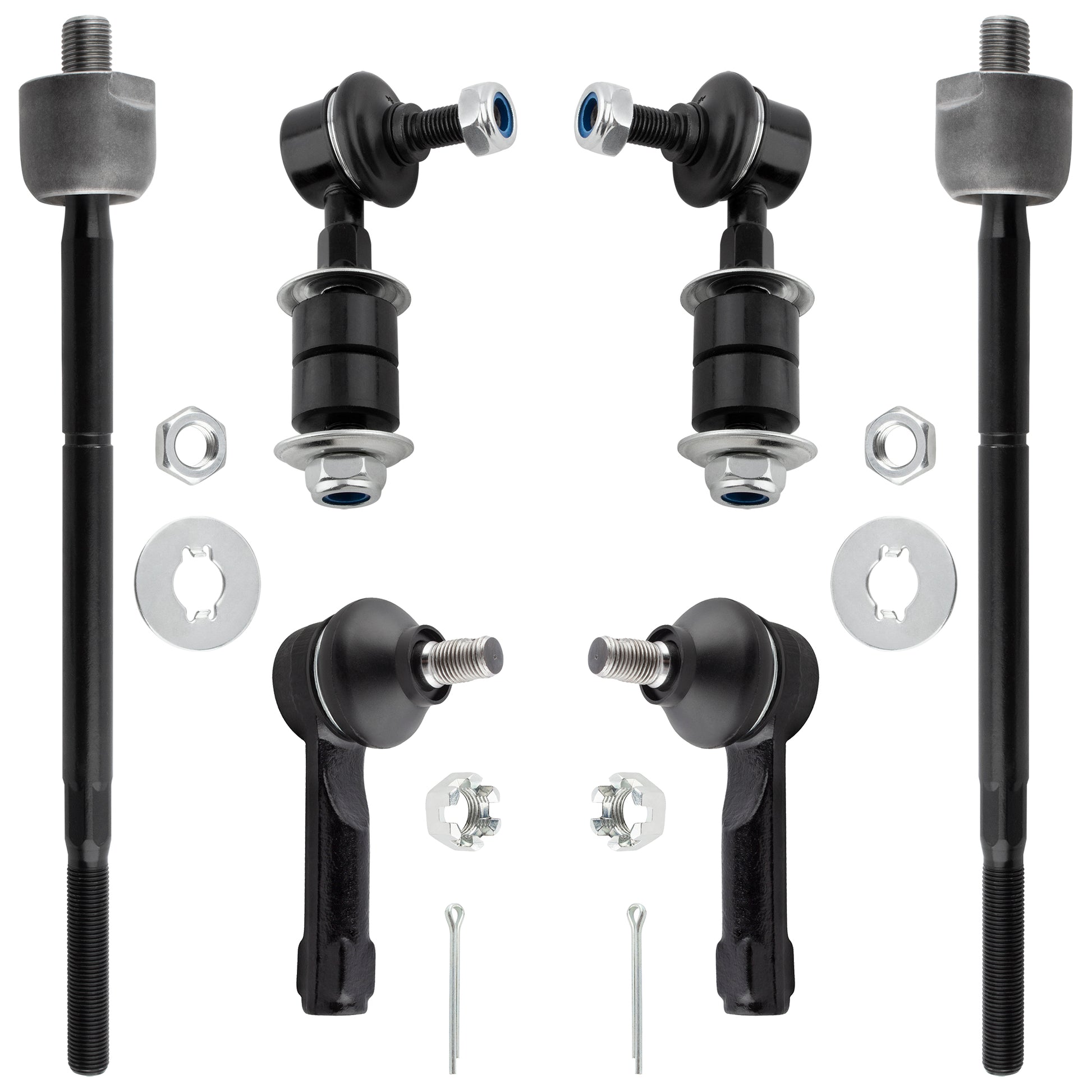 BOXI (Set of 6) Front Inner Outer Tie Rod Ends + Stabilizer Sway Bar End Link Kit Fit for Nissan