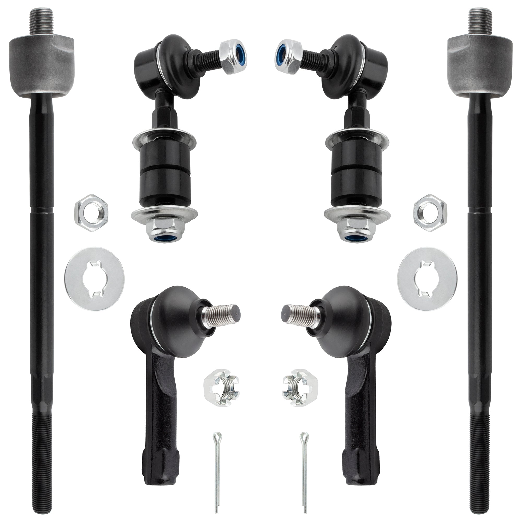 BOXI (Set of 6) Front Inner Outer Tie Rod Ends + Stabilizer Sway Bar End Link Kit Fit for Nissan