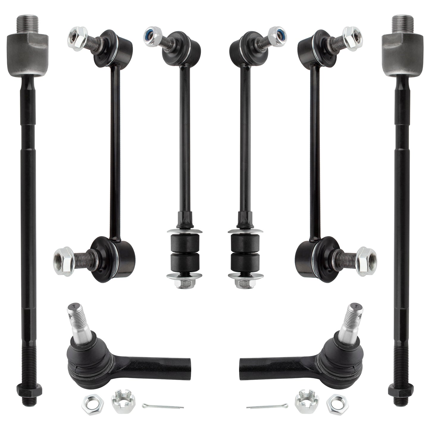 BOXI (Set of 8) Front Inner Outer Tie Rods + Front Rear Sway Bar Links fit for Nissan Pathfinder