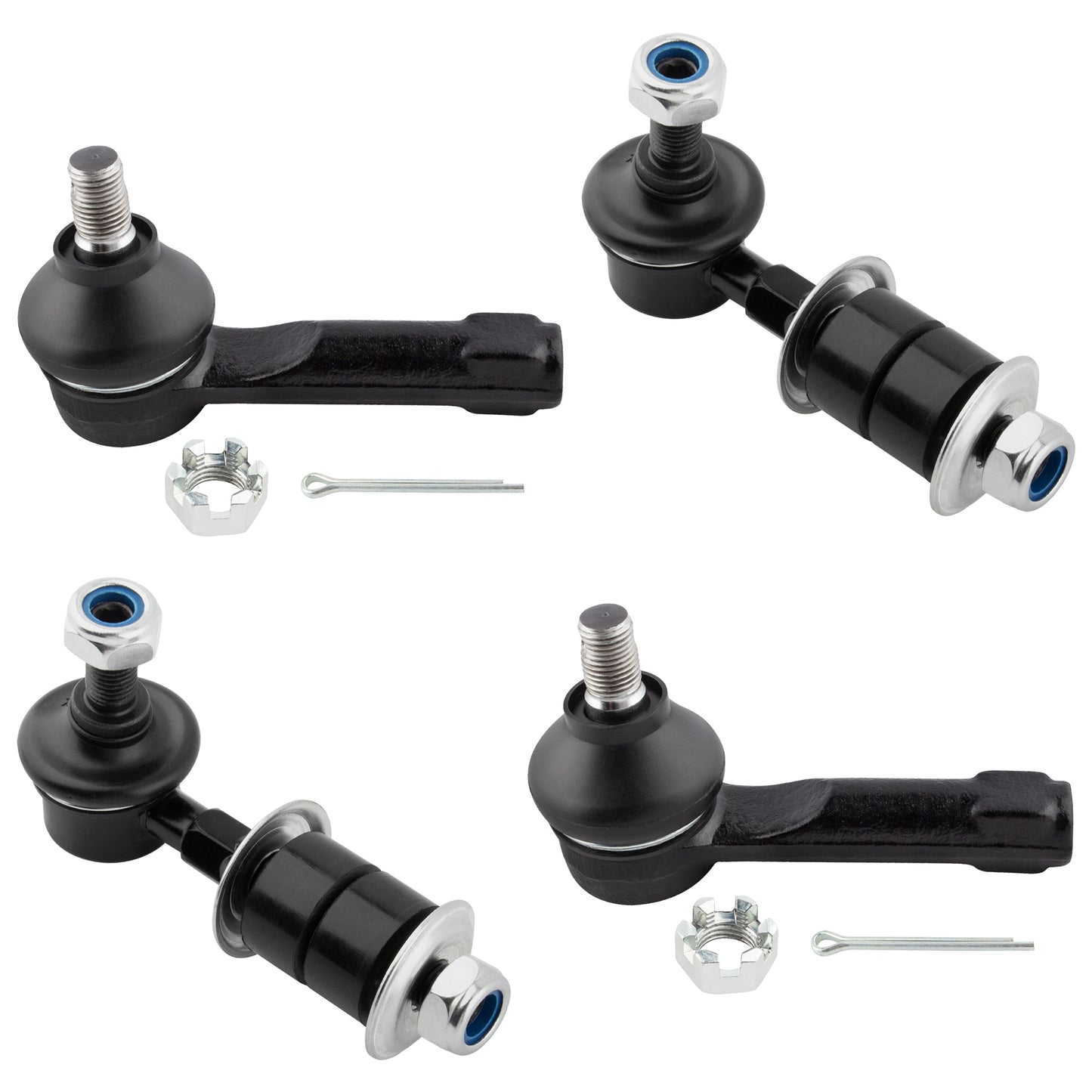 BOXI (Set of 4) 2x Front Outer Tie Rod Ends + 2x Stabilizer Sway Bar End Link Kit Fit for Nissan